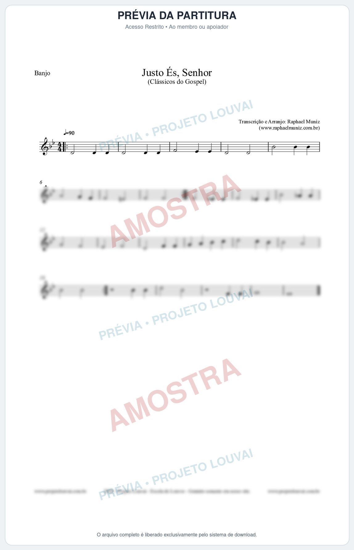 Prévia protegida da primeira página da partitura Partitura para Banjo - Justo És Senhor - Cantor Cristão nº2 - Clássicos do Gospel
