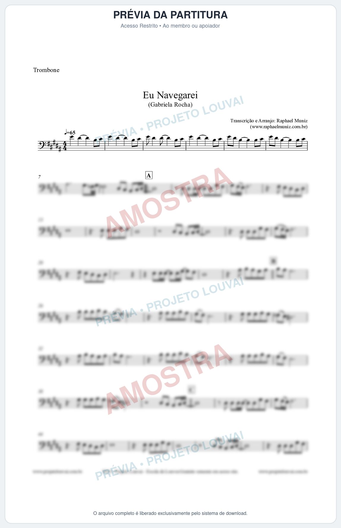 Prévia protegida da primeira página da partitura Partitura para Trombone - Eu Navegarei - Gabriela Rocha