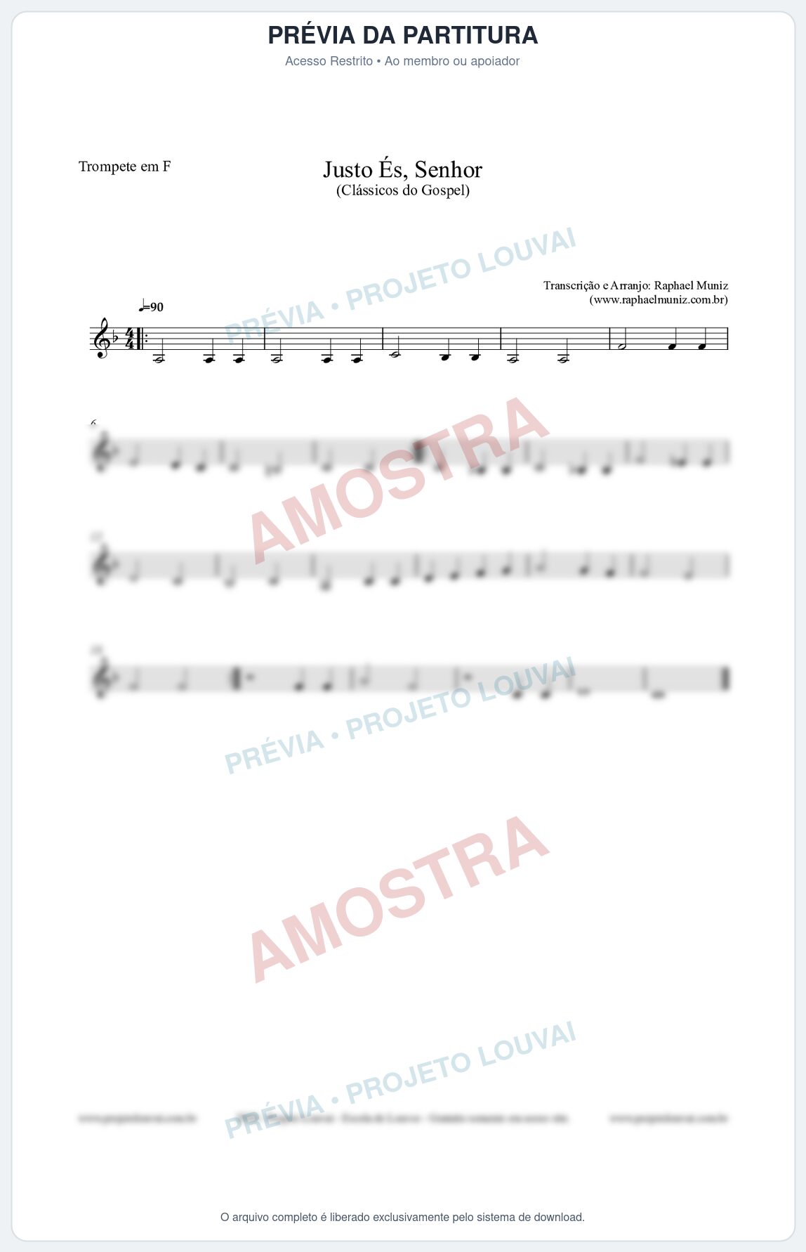 Prévia protegida da primeira página da partitura Partitura para Trompete em F - Justo És Senhor - Cantor Cristão nº2 - Clássicos do Gospel