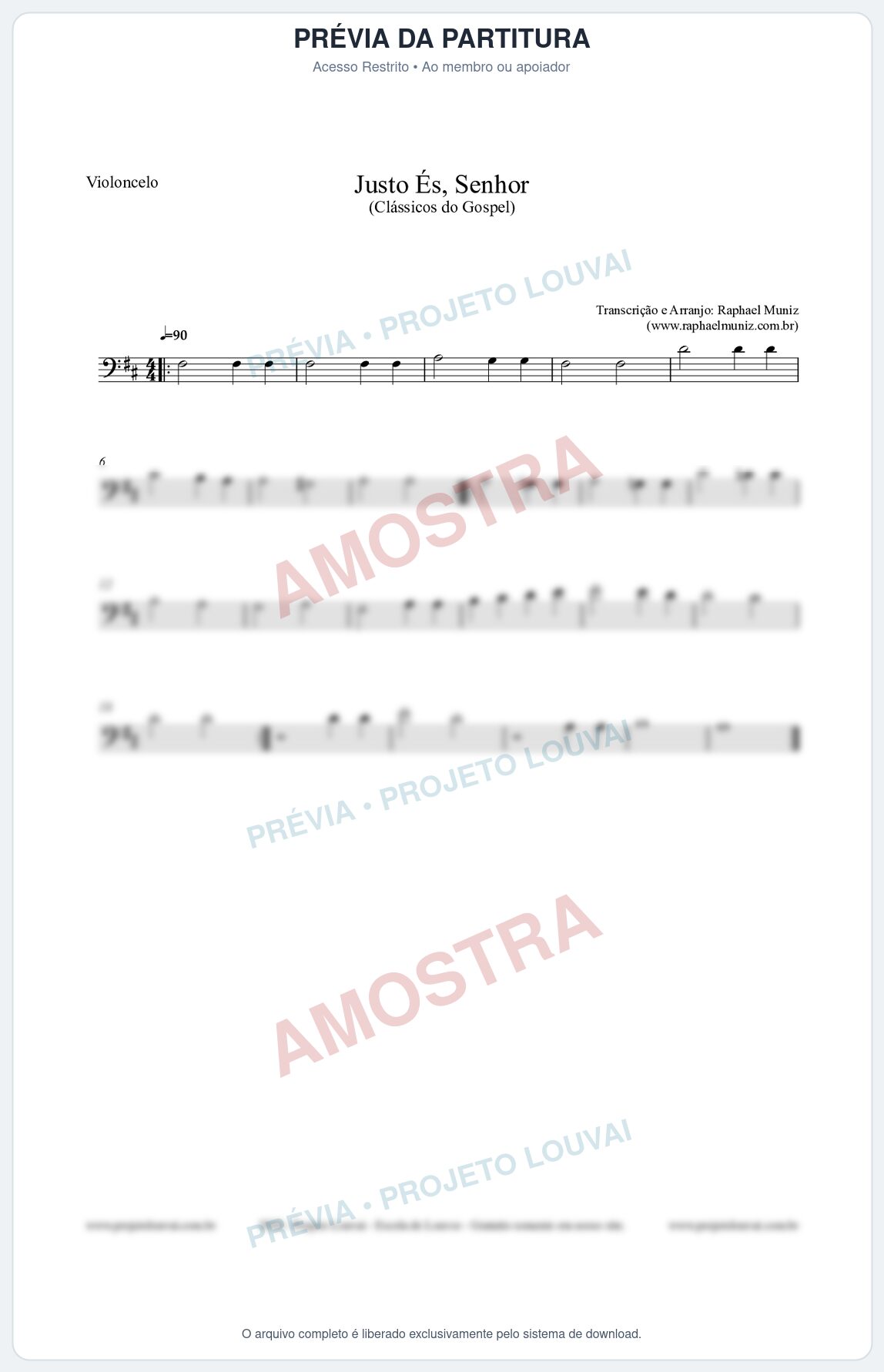 Prévia protegida da primeira página da partitura Partitura para Violoncelo - Justo És Senhor - Cantor Cristão nº2 - Clássicos do Gospel