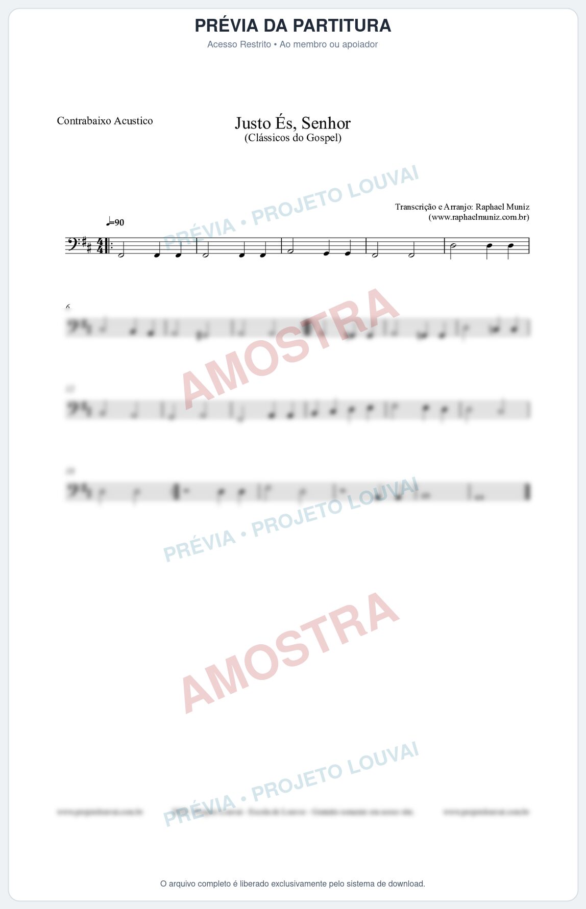Prévia protegida da primeira página da partitura Partitura para Contrabaixo Acústico - Justo És Senhor - Cantor Cristão nº2 - Clássicos do Gospel
