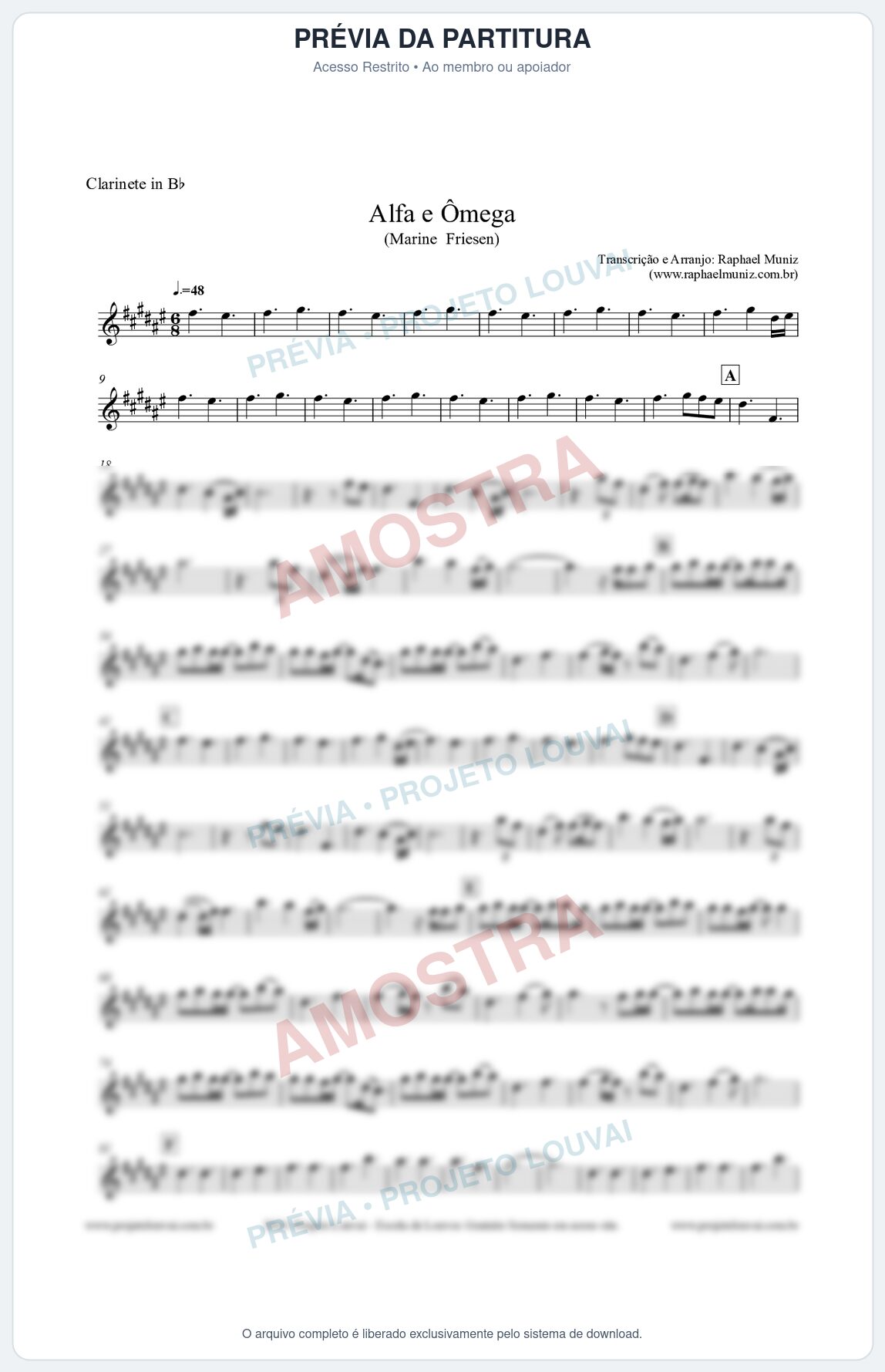 Prévia protegida da primeira página da partitura Partitura para Clarinete - Alfa e Ômega - Marine Friesen