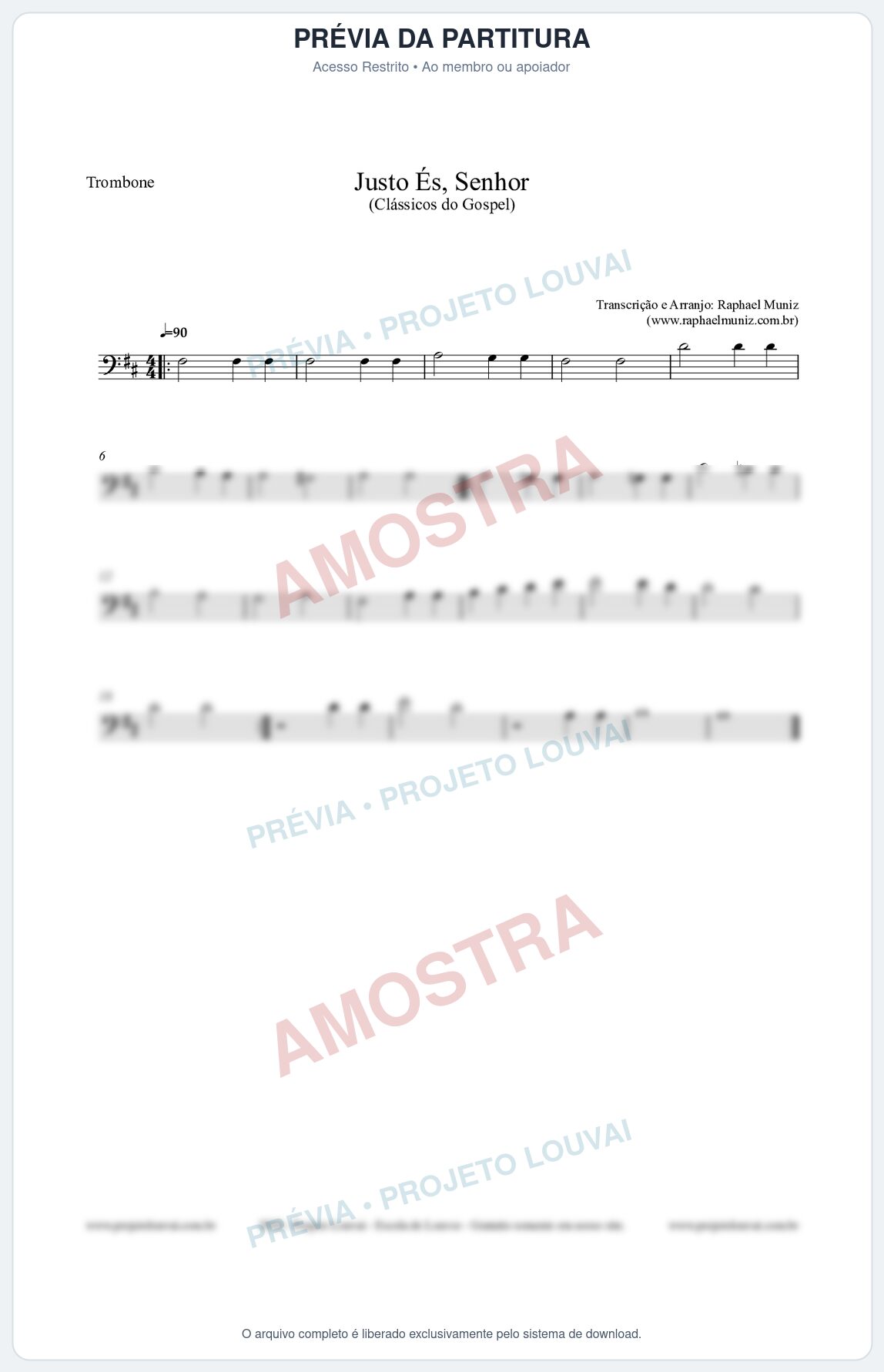 Prévia protegida da primeira página da partitura Partitura para Trombone - Justo És Senhor - Cantor Cristão nº2 - Clássicos do Gospel