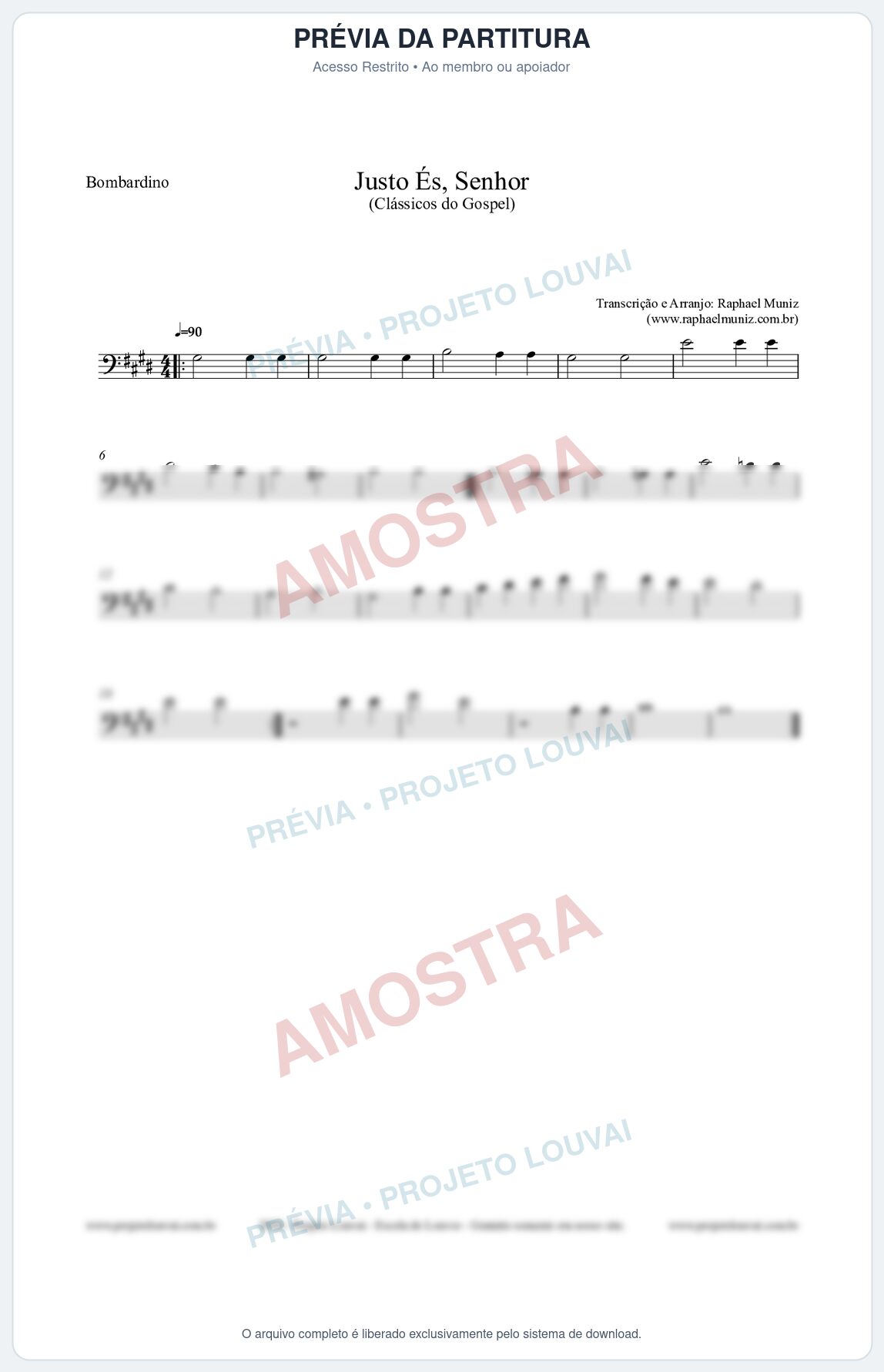 Prévia protegida da primeira página da partitura Partitura para Bombardino - Justo És Senhor - Cantor Cristão nº2 - Clássicos do Gospel