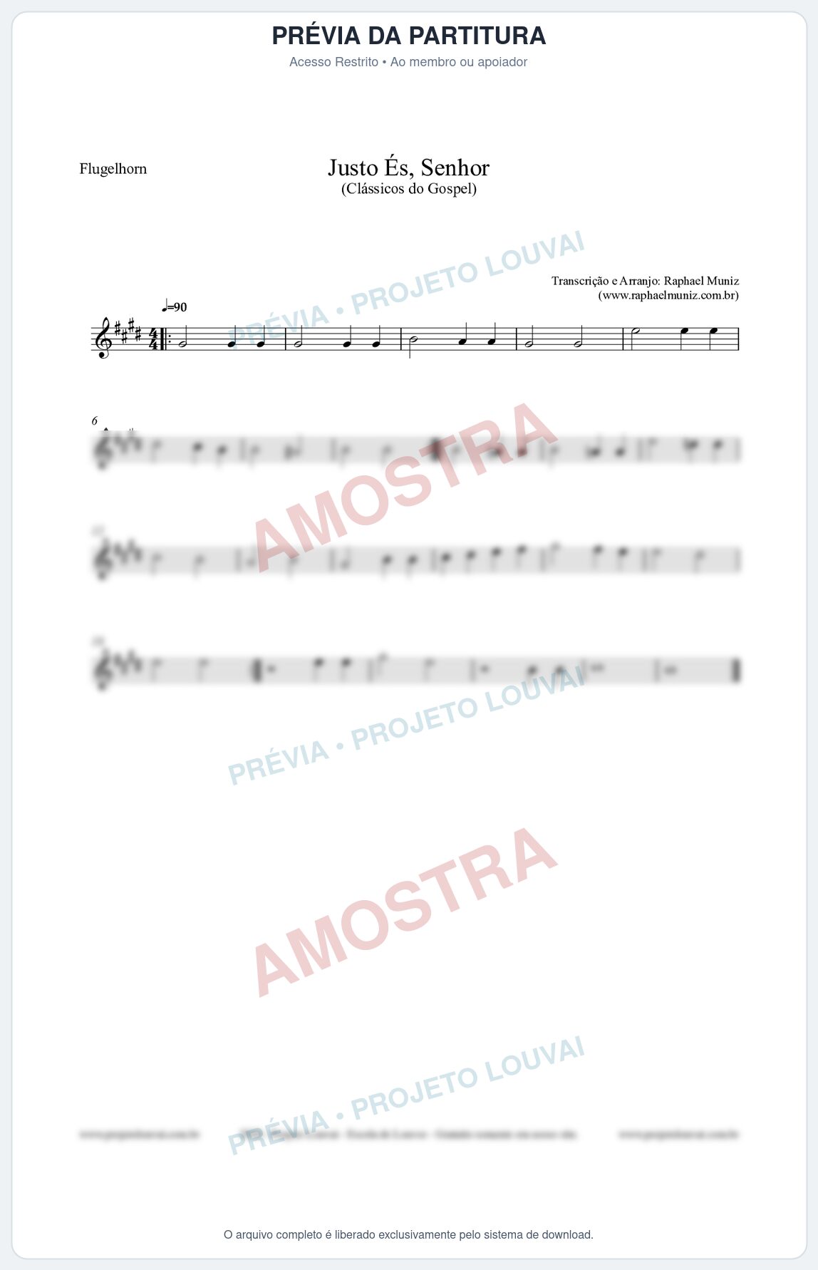 Prévia protegida da primeira página da partitura Partitura para Flugelhorn - Justo És Senhor - Cantor Cristão nº2 - Clássicos do Gospel