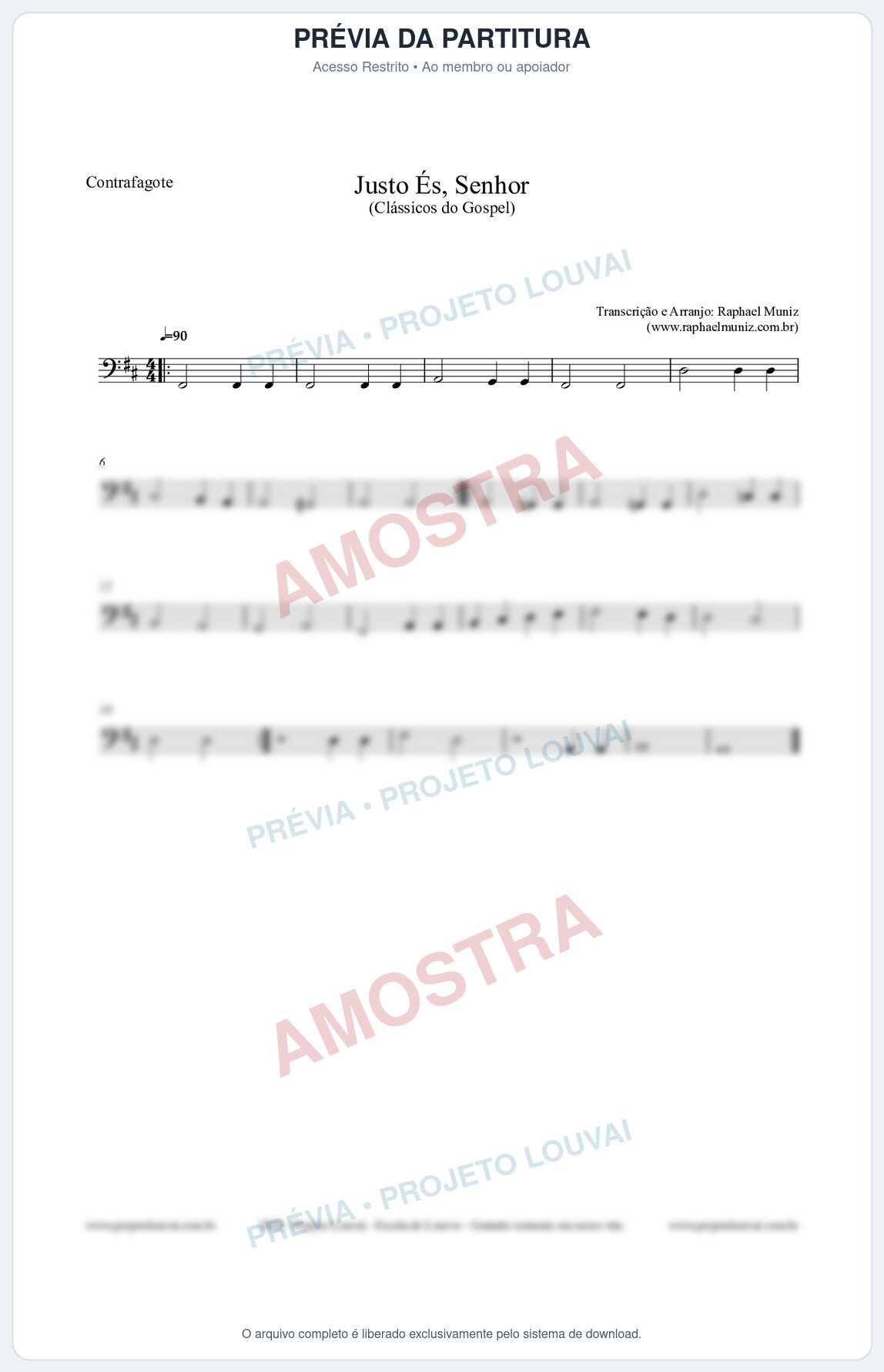 Prévia protegida da primeira página da partitura Partitura para Contrafagote - Justo És Senhor - Cantor Cristão nº2 - Clássicos do Gospel