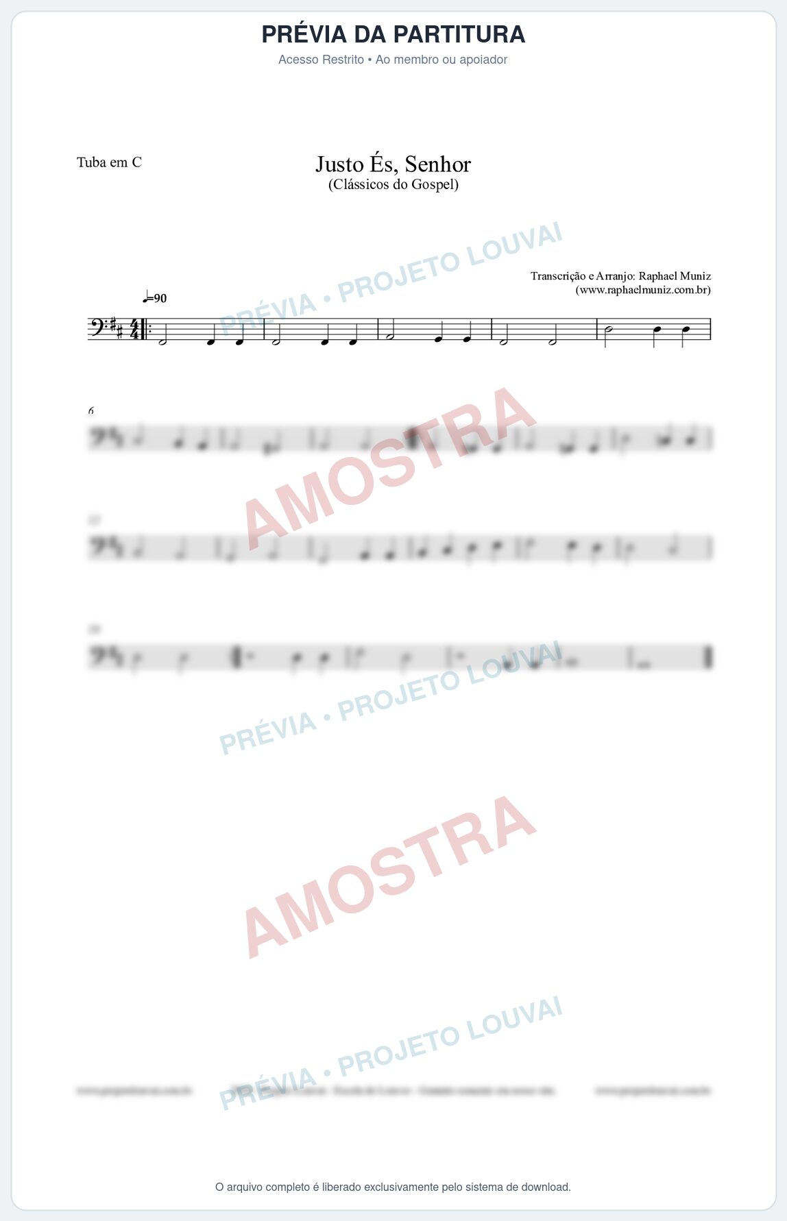 Prévia protegida da primeira página da partitura Partitura para Tuba em C - Justo És Senhor - Cantor Cristão nº2 - Clássicos do Gospel