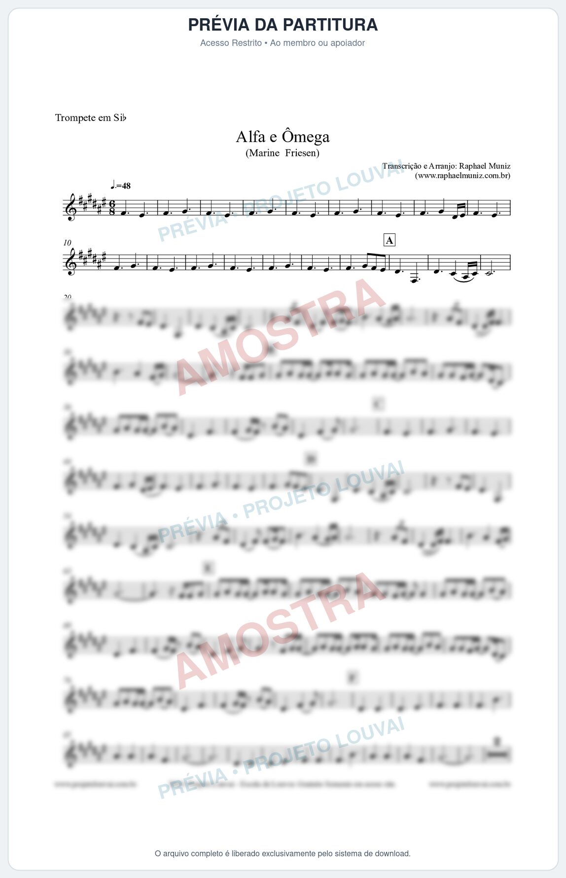 Prévia protegida da primeira página da partitura Partitura para Trompete - Alfa e Ômega - Marine Friesen