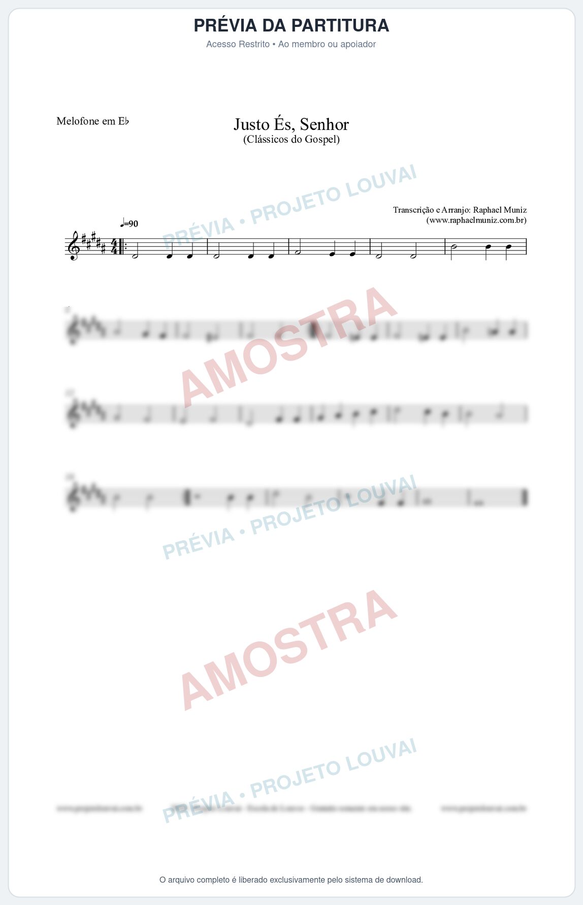 Prévia protegida da primeira página da partitura Partitura para Melofone em Eb - Justo És Senhor - Cantor Cristão nº2 - Clássicos do Gospel
