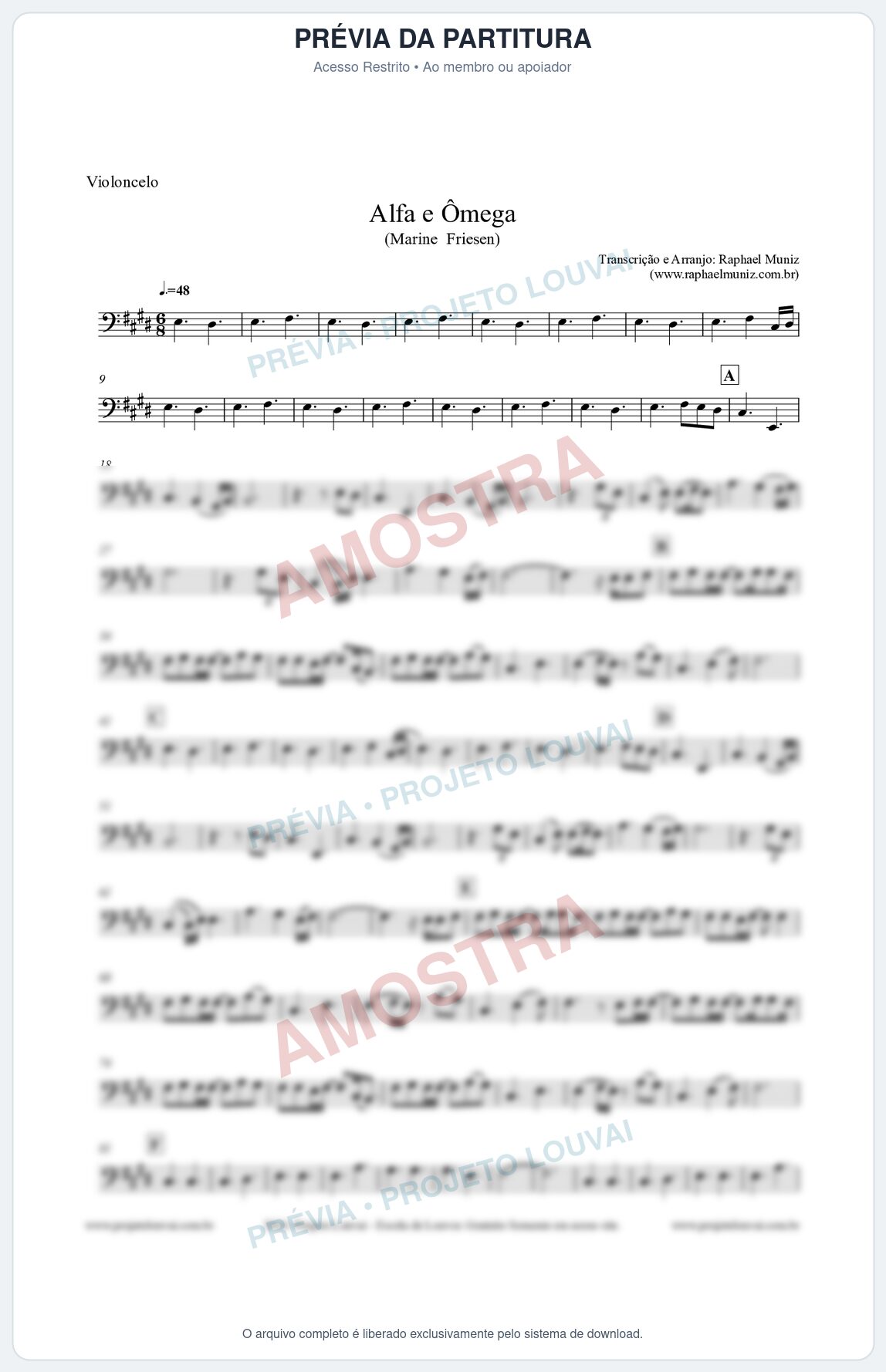 Prévia protegida da primeira página da partitura Partitura para Violoncelo - Alfa e Ômega - Marine Friesen