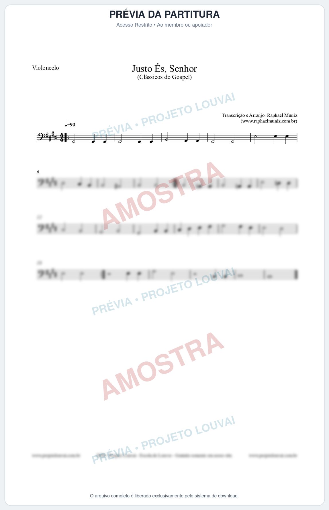 Prévia protegida da primeira página da partitura Partitura para Violoncelo - Justo És Senhor - Cantor Cristão nº2 - Clássicos do Gospel
