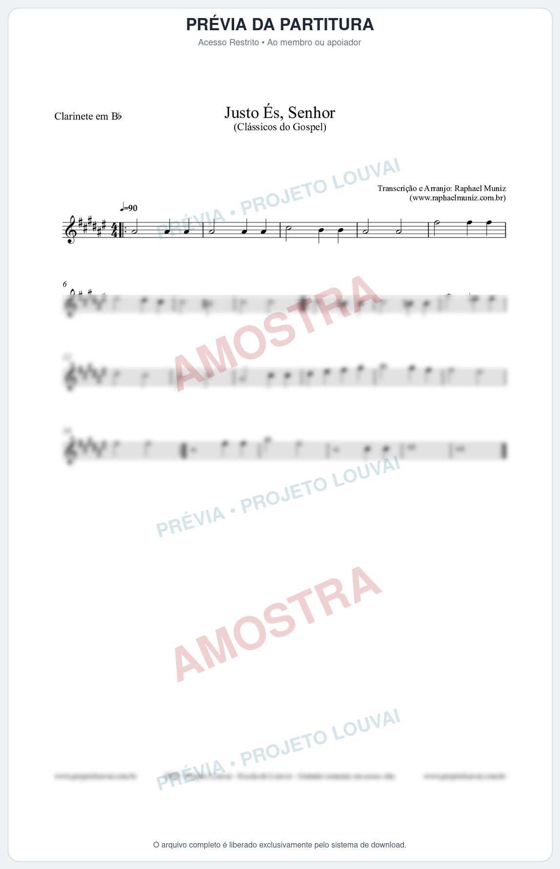 Prévia protegida da primeira página da partitura Partitura para Clarinete em Bb - Justo És Senhor - Cantor Cristão nº2 - Clássicos do Gospel