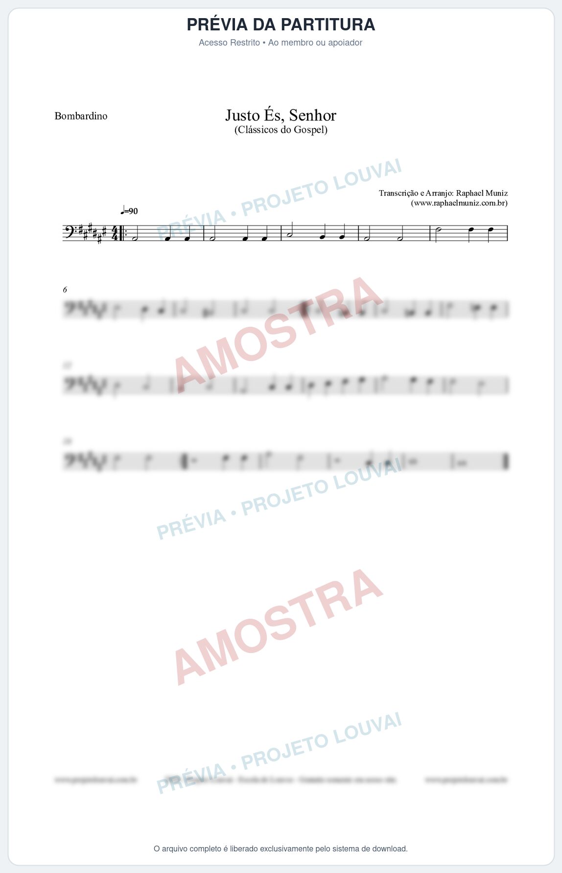 Prévia protegida da primeira página da partitura Partitura para Bombardino - Justo És Senhor - Cantor Cristão nº2 - Clássicos do Gospel