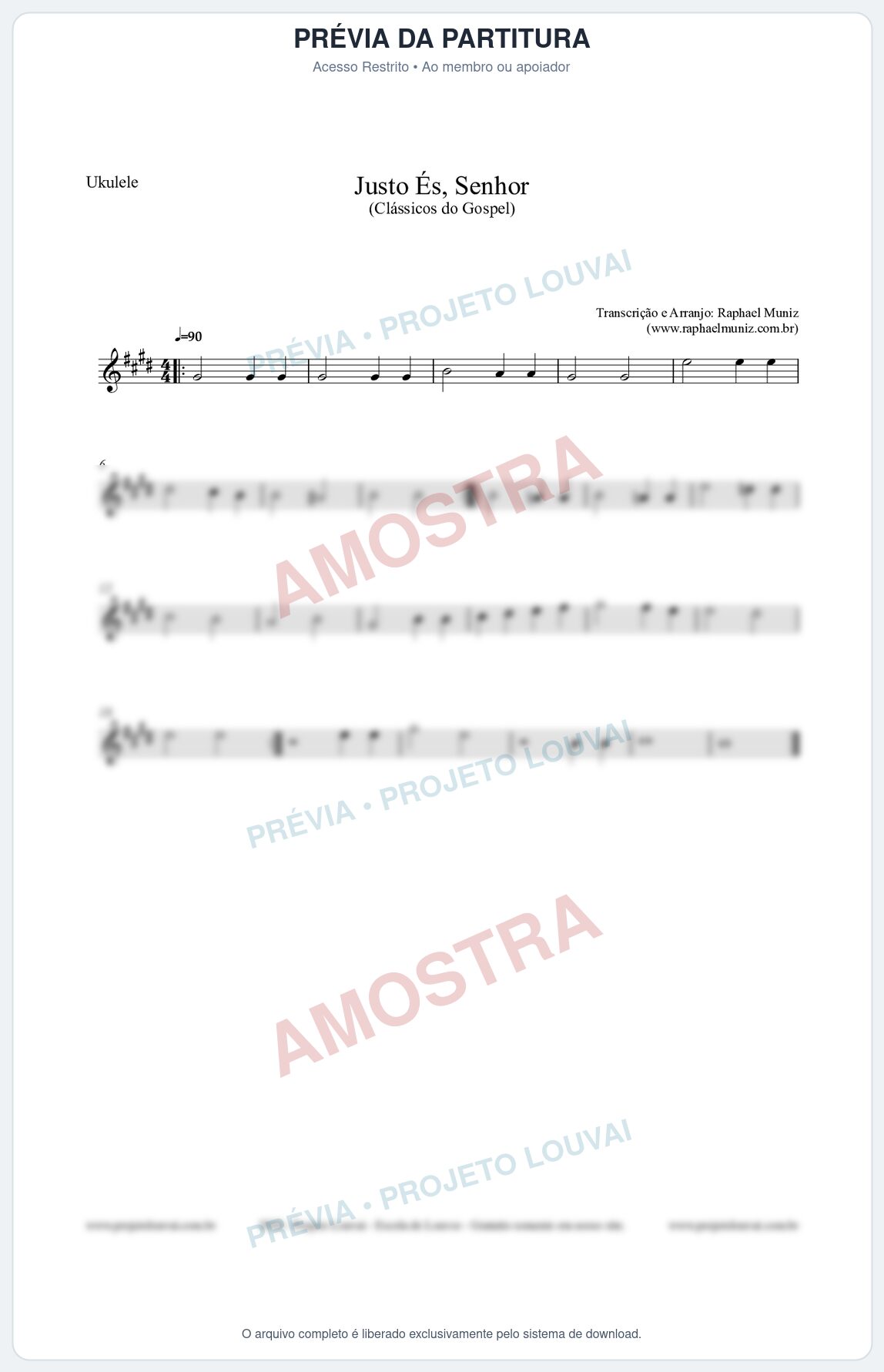 Prévia protegida da primeira página da partitura Partitura para Ukulele - Justo És Senhor - Cantor Cristão nº2 - Clássicos do Gospel