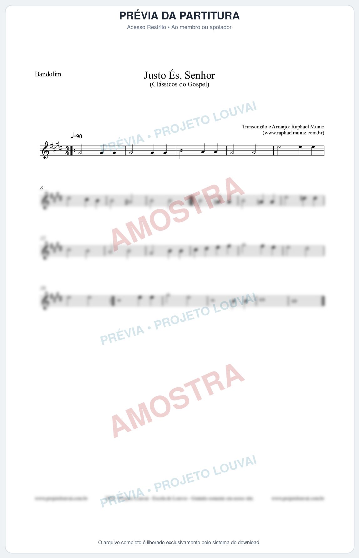 Prévia protegida da primeira página da partitura Partitura para Bandolim - Justo És Senhor - Cantor Cristão nº2 - Clássicos do Gospel