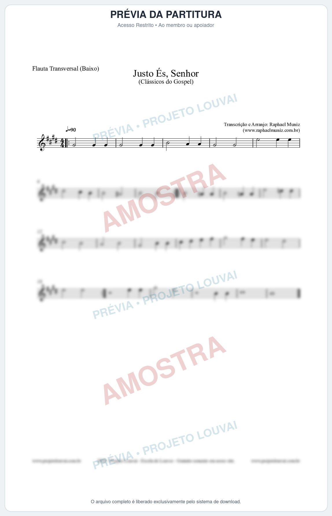 Prévia protegida da primeira página da partitura Partitura para Flauta Transversal (Baixo) - Justo És Senhor - Cantor Cristão nº2 - Clássicos do Gospel