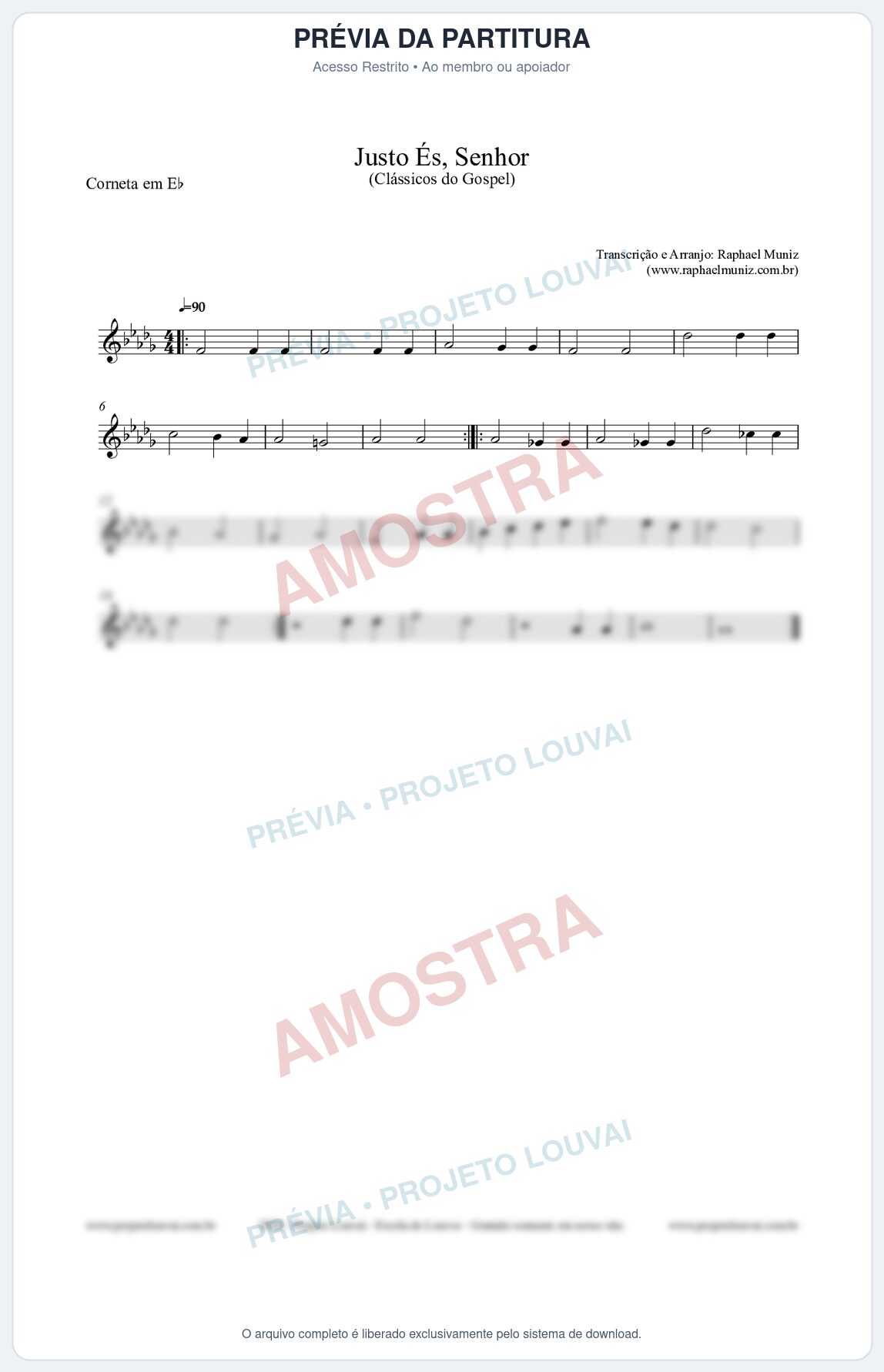 Prévia protegida da primeira página da partitura Partitura para Corneta em Eb - Justo És Senhor - Cantor Cristão nº2 - Clássicos do Gospel