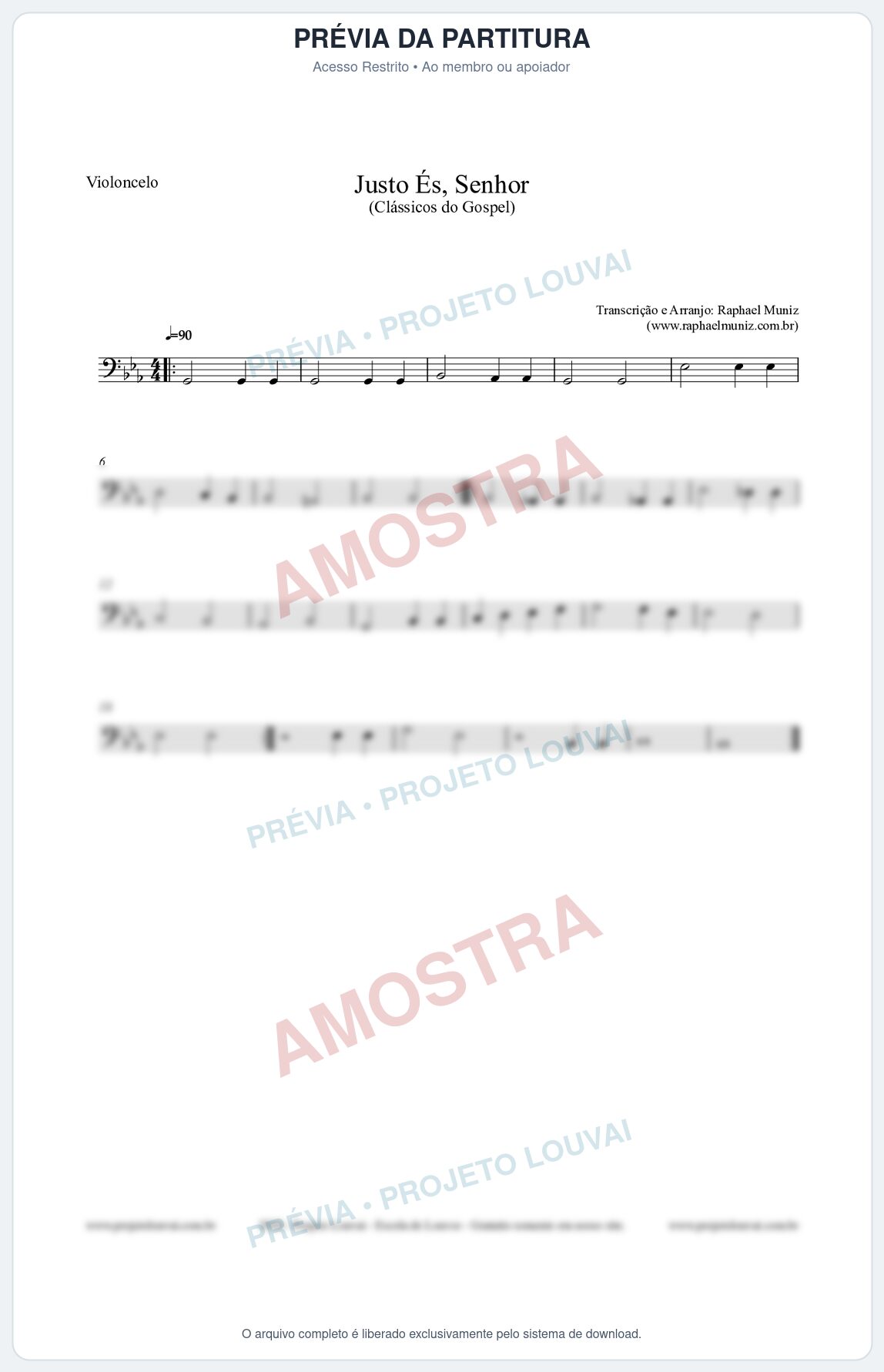 Prévia protegida da primeira página da partitura Partitura para Violoncelo - Justo És Senhor - Cantor Cristão nº2 - Clássicos do Gospel