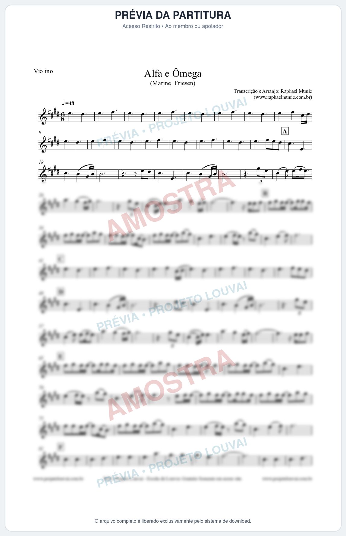 Prévia protegida da primeira página da partitura Partitura para Violino - Alfa e Ômega - Marine Friesen