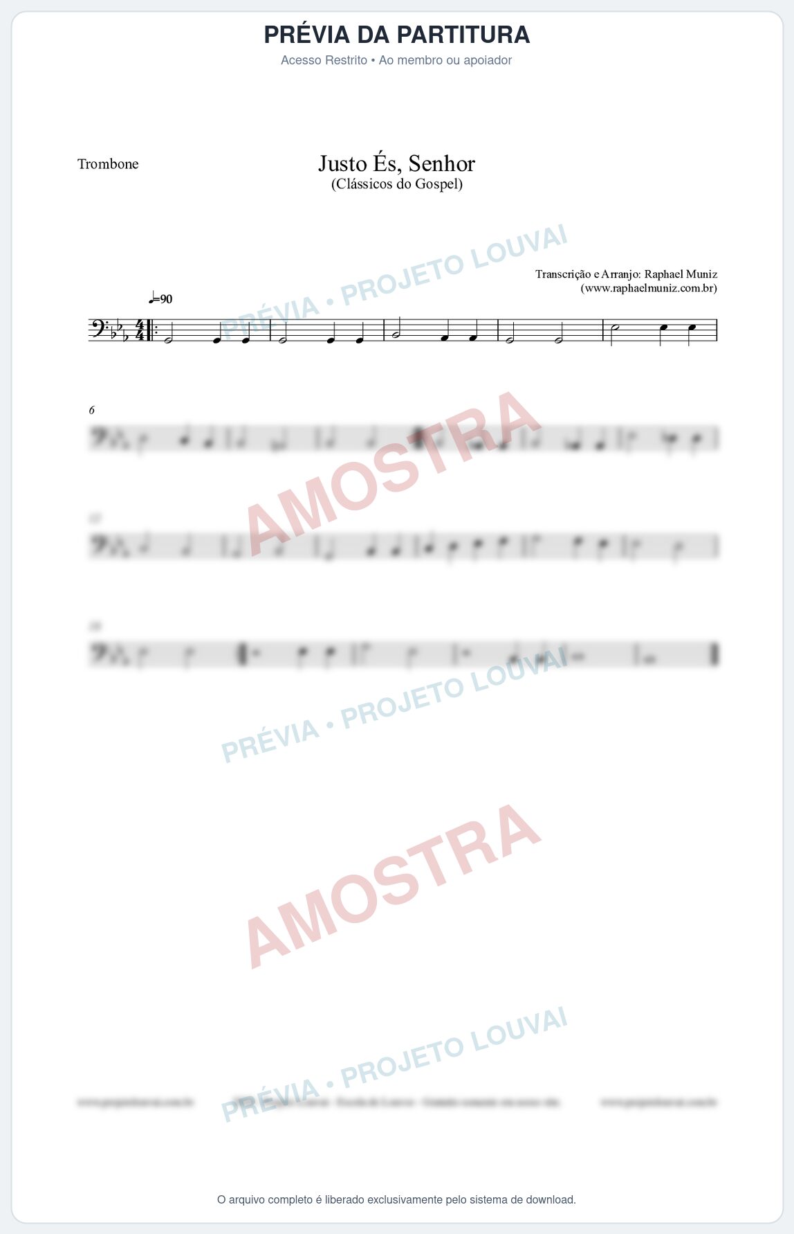 Prévia protegida da primeira página da partitura Partitura para Trombone - Justo És Senhor - Cantor Cristão nº2 - Clássicos do Gospel