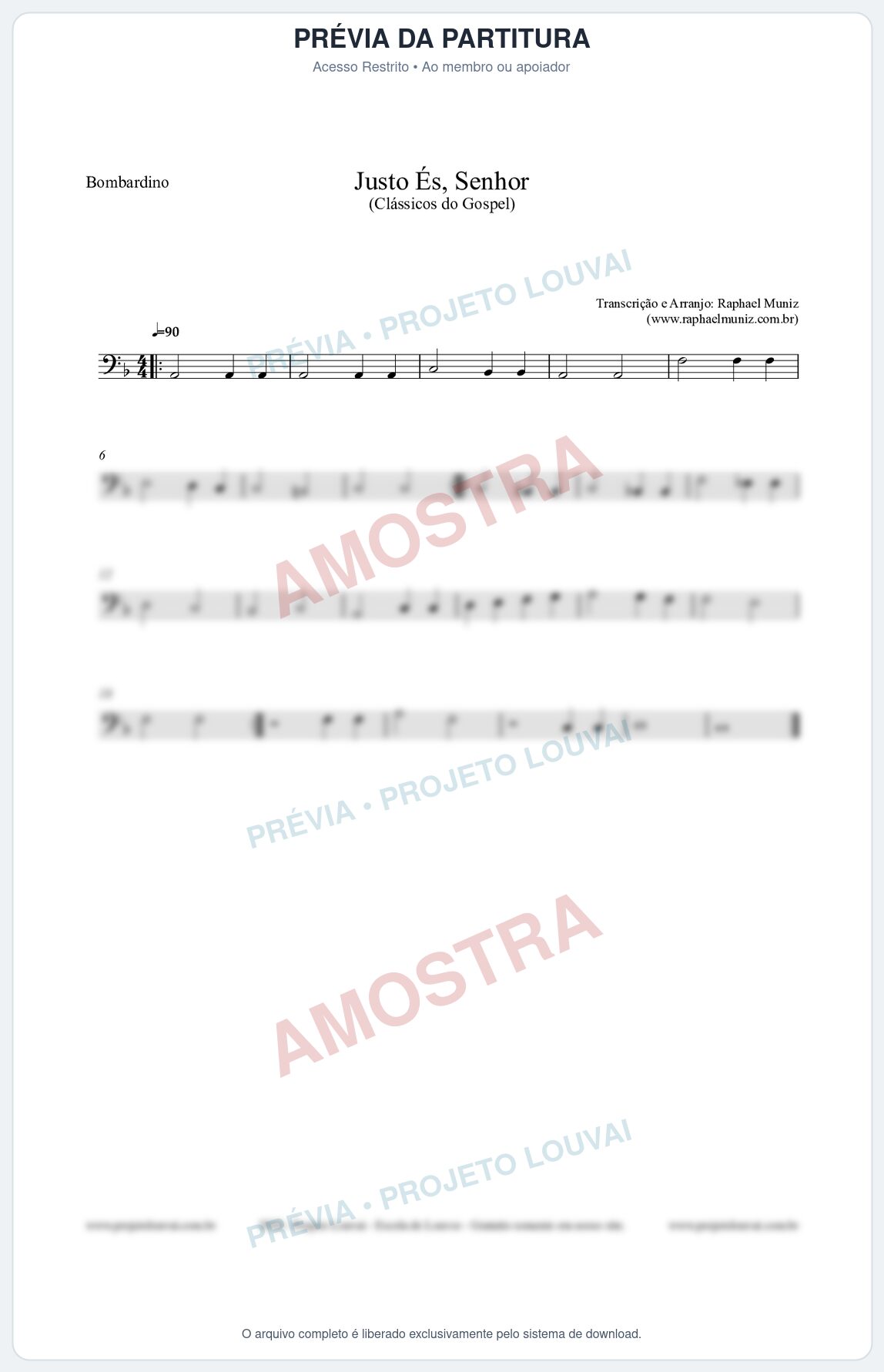 Prévia protegida da primeira página da partitura Partitura para Bombardino - Justo És Senhor - Cantor Cristão nº2 - Clássicos do Gospel