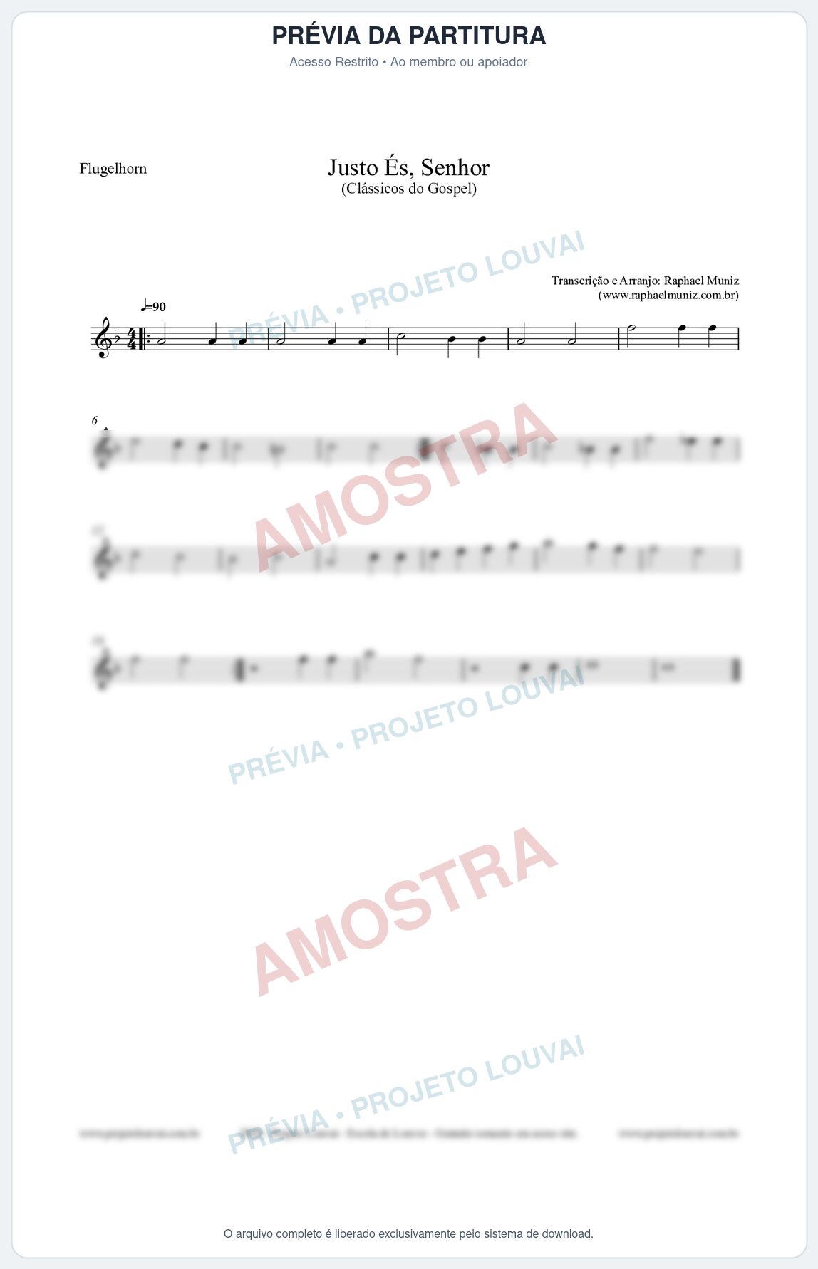 Prévia protegida da primeira página da partitura Partitura para Flugelhorn - Justo És Senhor - Cantor Cristão nº2 - Clássicos do Gospel