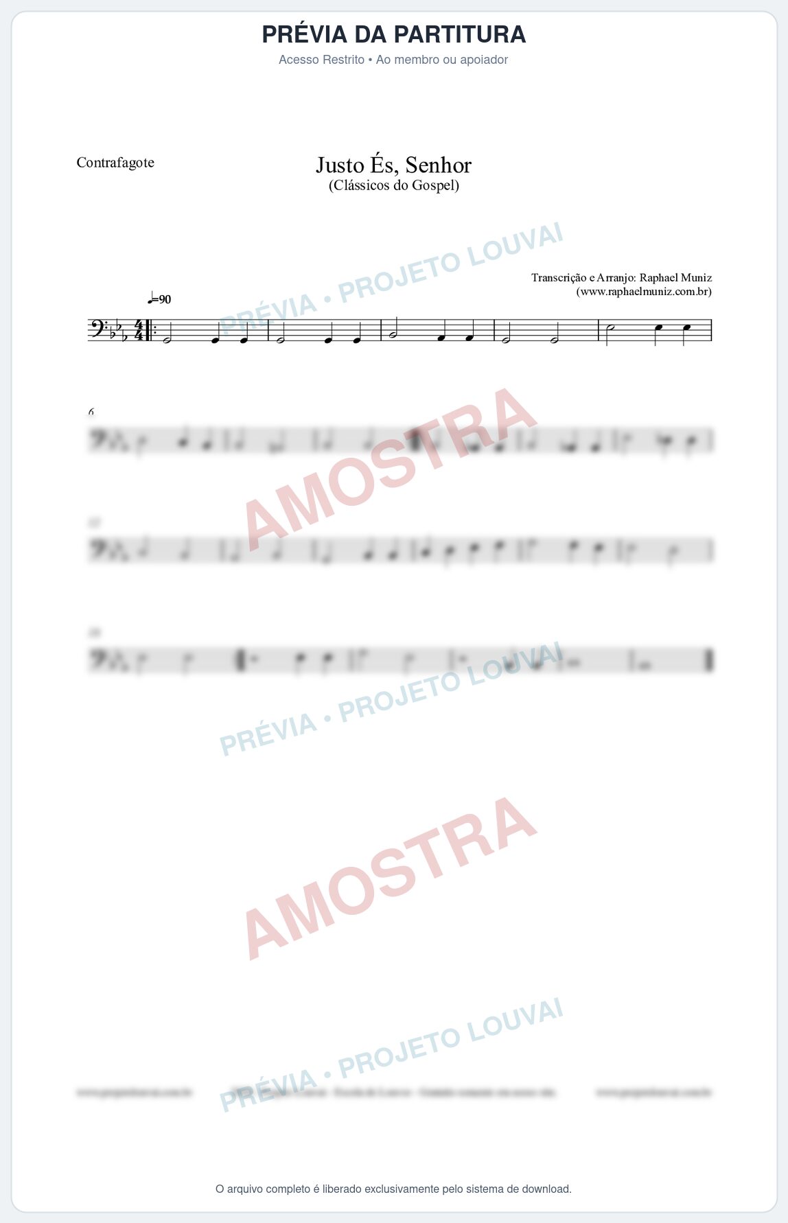 Prévia protegida da primeira página da partitura Partitura para Contrafagote - Justo És Senhor - Cantor Cristão nº2 - Clássicos do Gospel