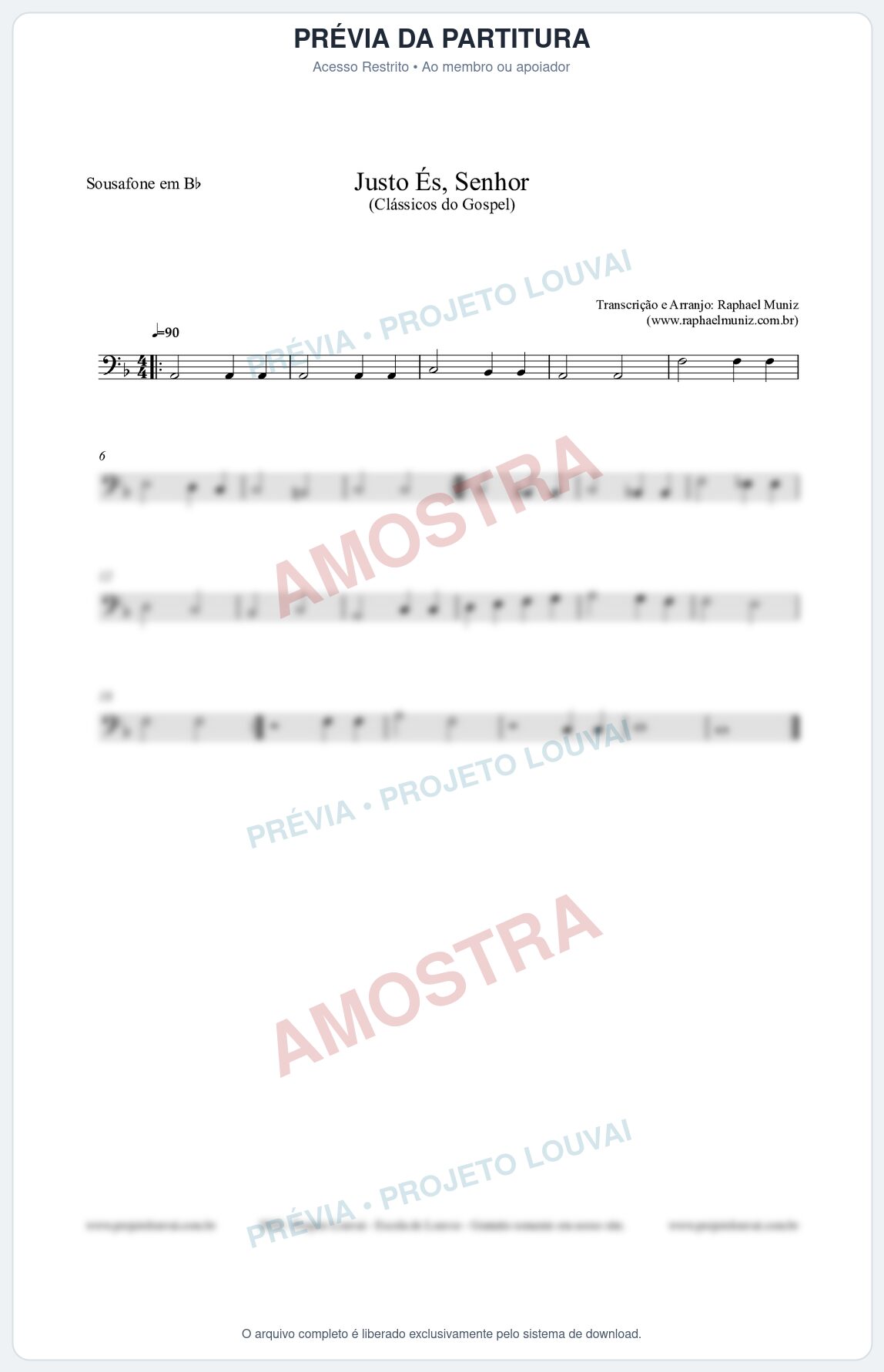 Prévia protegida da primeira página da partitura Partitura para Sousafone em Bb - Justo És Senhor - Cantor Cristão nº2 - Clássicos do Gospel