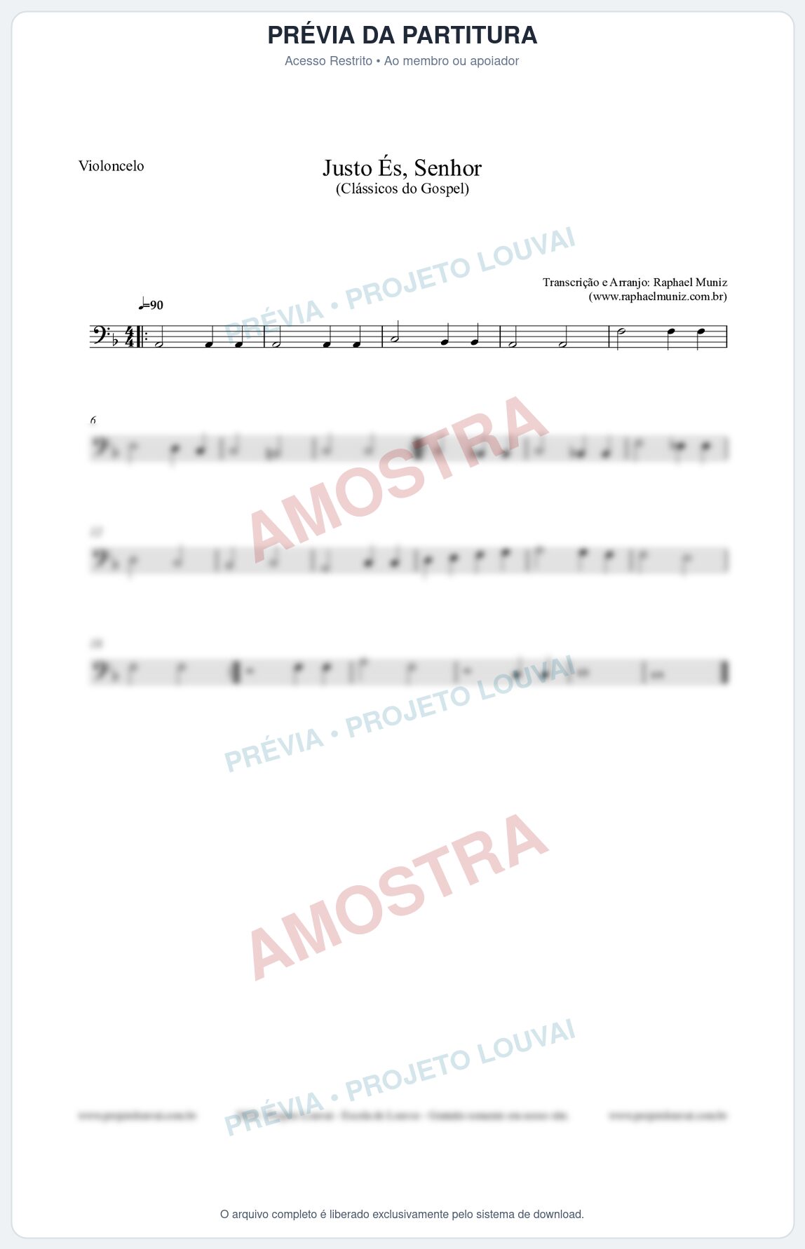 Prévia protegida da primeira página da partitura Partitura para Violoncelo - Justo És Senhor - Cantor Cristão nº2 - Clássicos do Gospel