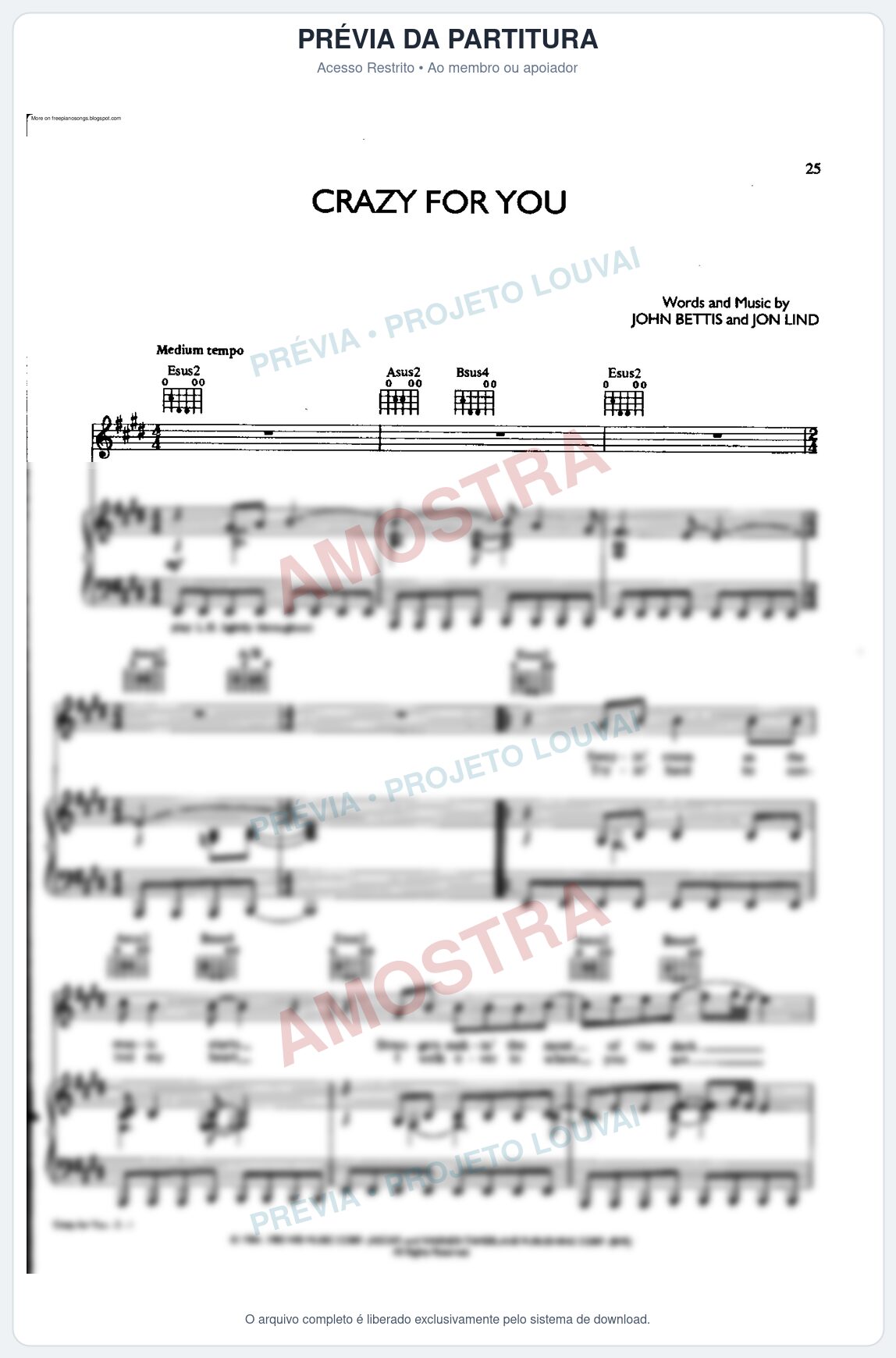 Prévia protegida da primeira página da partitura Partitura para Gaita de Fole - Crazy For You - Madonna