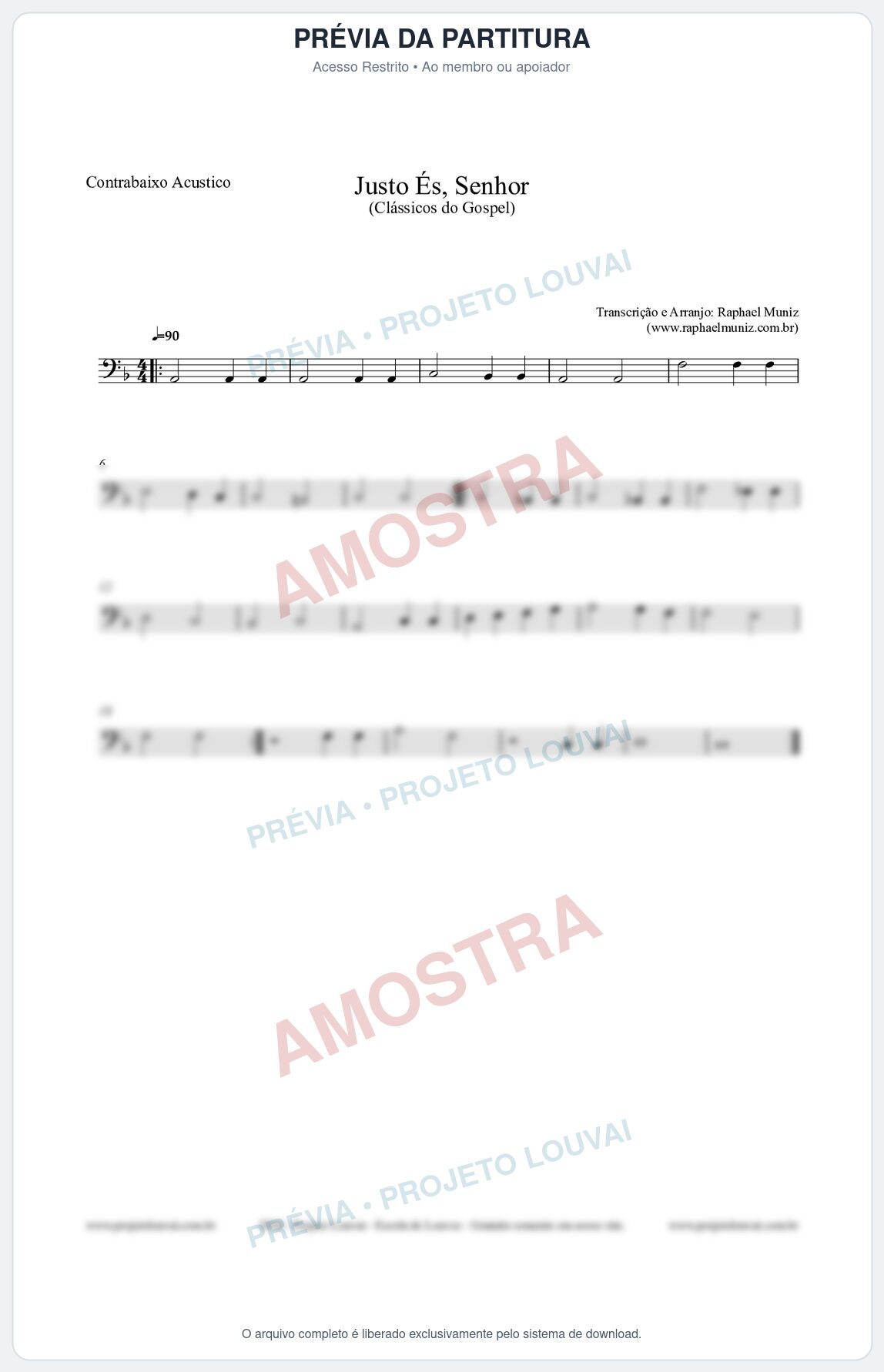 Prévia protegida da primeira página da partitura Partitura para Contrabaixo Acústico - Justo És Senhor - Cantor Cristão nº2 - Clássicos do Gospel