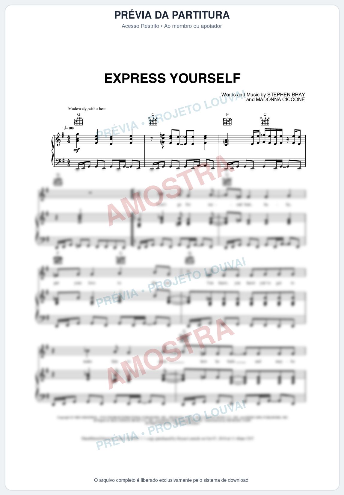 Prévia protegida da primeira página da partitura Partitura para Harpa - Express Yourself - Madonna