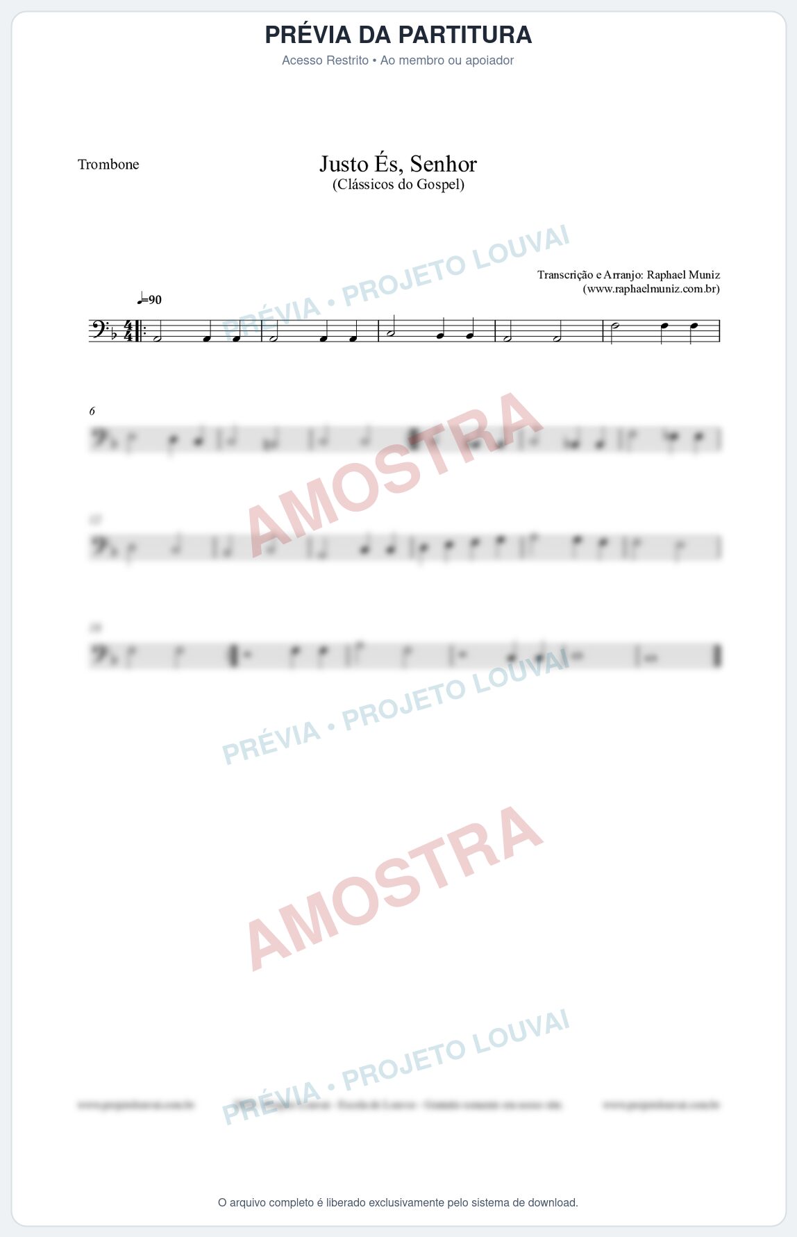 Prévia protegida da primeira página da partitura Partitura para Trombone - Justo És Senhor - Cantor Cristão nº2 - Clássicos do Gospel