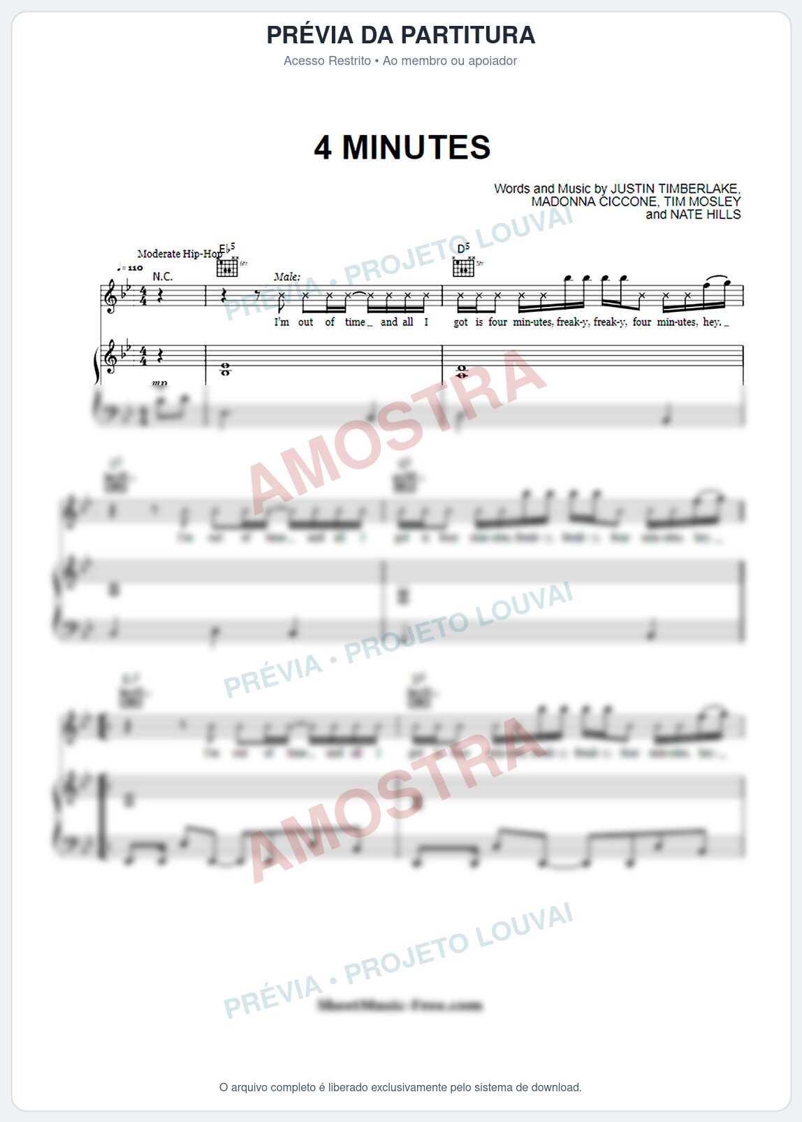 Prévia protegida da primeira página da partitura Partitura para Órgão - Four minutes - Madonna