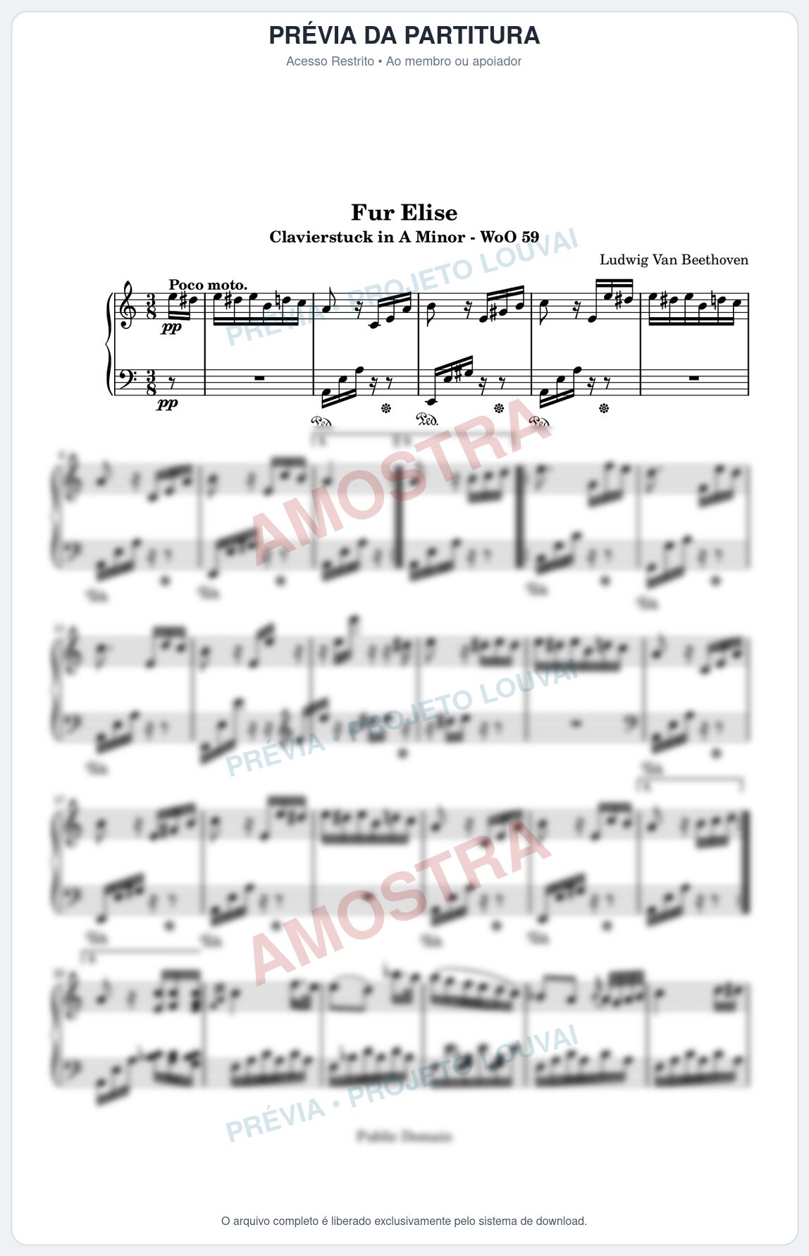 Prévia protegida da primeira página da partitura Partitura para Piano - Fur Elise - Beethoven