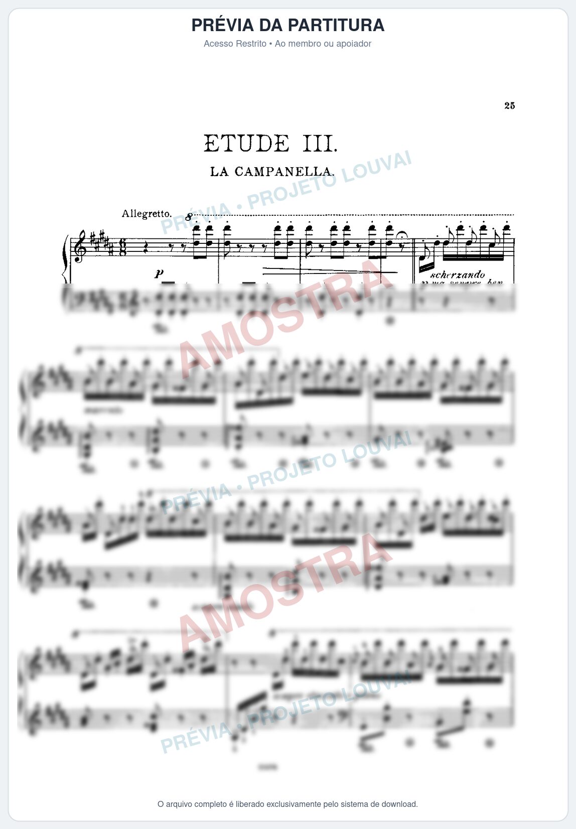Prévia protegida da primeira página da partitura Partitura para Piano - La Campanella - F Liszt