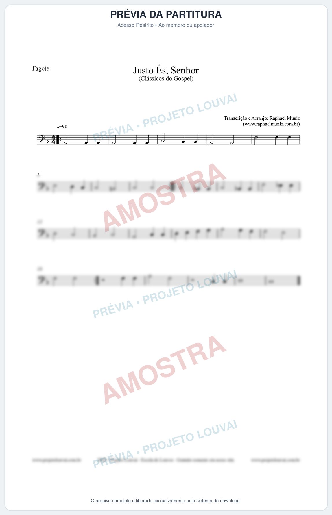 Prévia protegida da primeira página da partitura Partitura para Fagote - Justo És Senhor - Cantor Cristão nº2 - Clássicos do Gospel