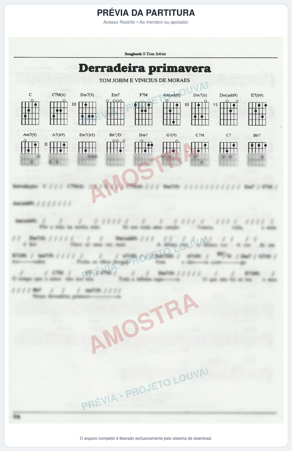 Prévia protegida da primeira página da partitura Partitura para Órgão - Derradeira Primavera - Tom Jobim