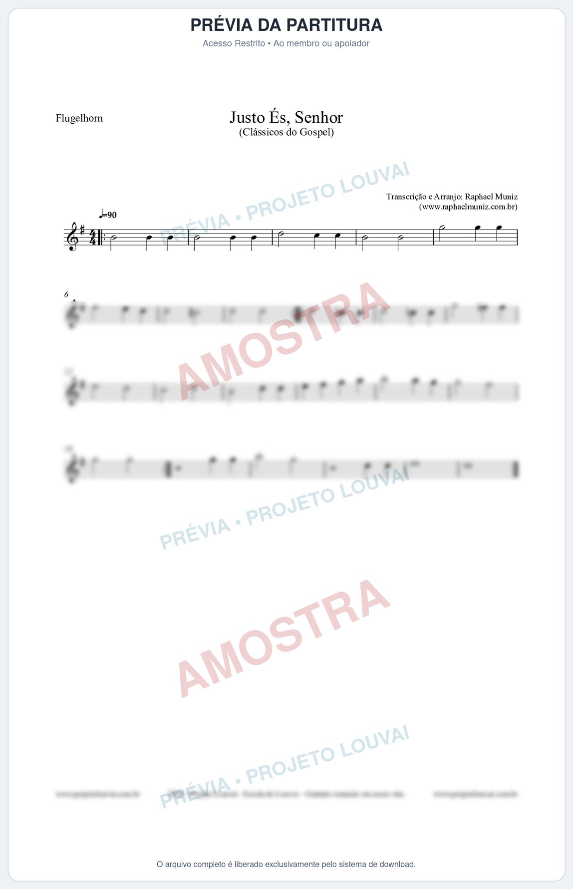 Prévia protegida da primeira página da partitura Partitura para Flugelhorn - Justo És Senhor - Cantor Cristão nº2 - Clássicos do Gospel