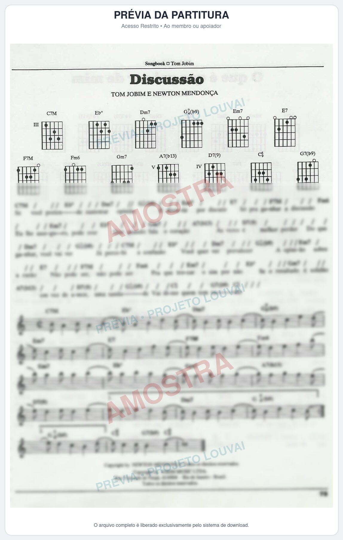 Prévia protegida da primeira página da partitura Partitura para Órgão - Discussão - Tom Jobim