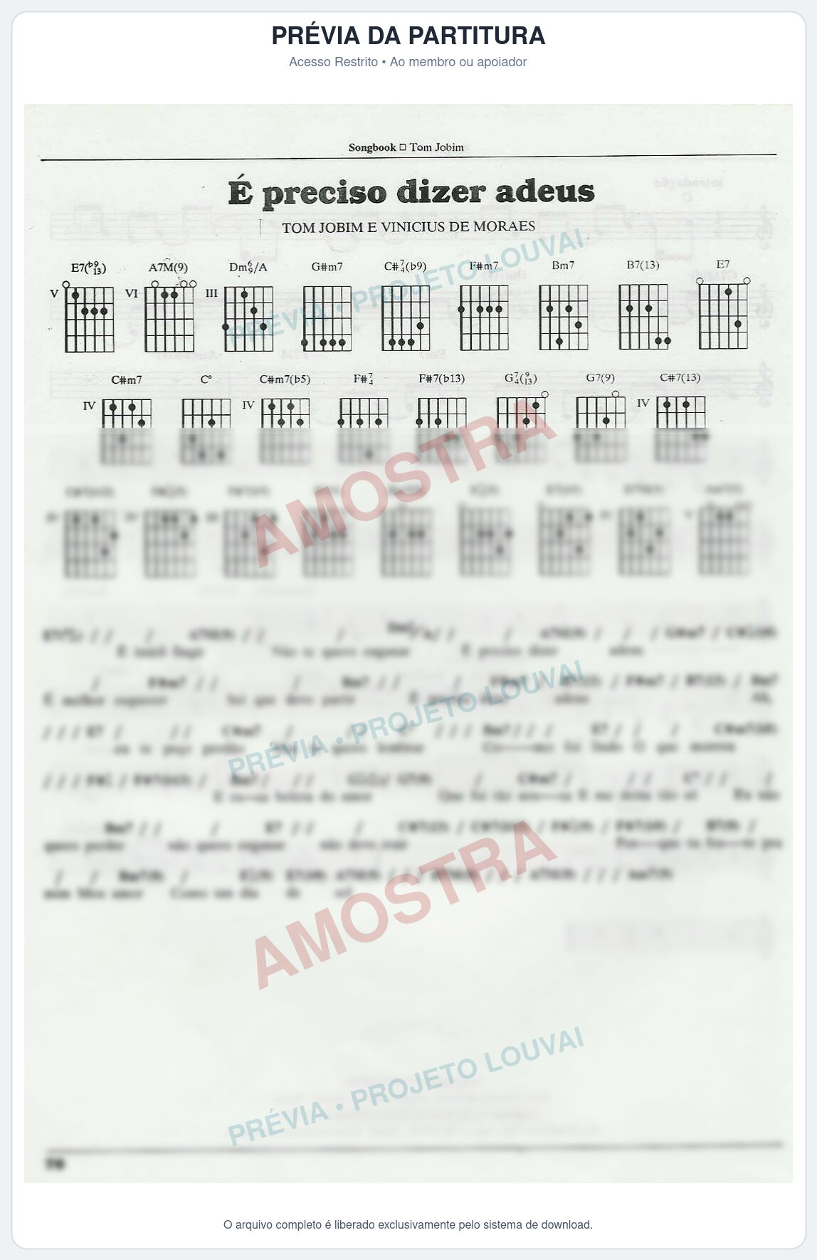 Prévia protegida da primeira página da partitura Partitura para Órgão - É preciso dizer adeus - Tom Jobim