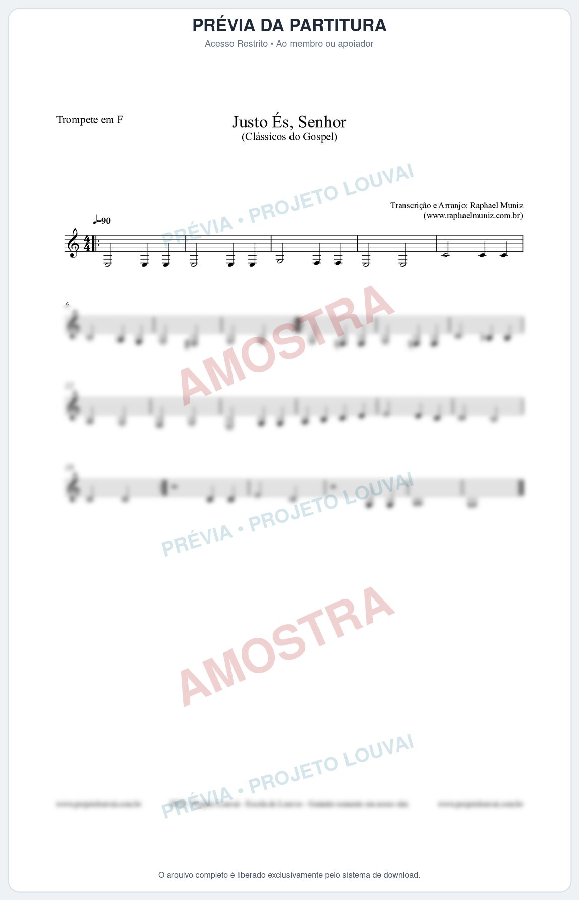 Prévia protegida da primeira página da partitura Partitura para Trompete em F - Justo És Senhor - Cantor Cristão nº2 - Clássicos do Gospel