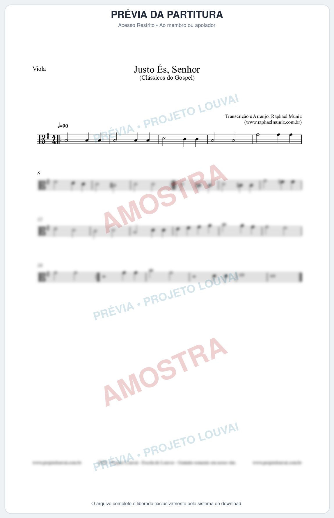 Prévia protegida da primeira página da partitura Partitura para Viola - Justo És Senhor - Cantor Cristão nº2 - Clássicos do Gospel