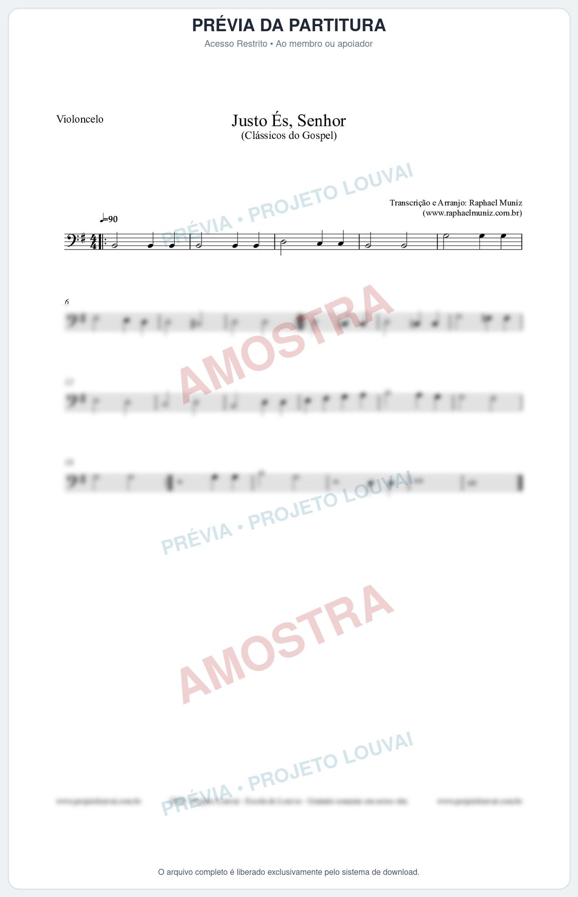 Prévia protegida da primeira página da partitura Partitura para Violoncelo - Justo És Senhor - Cantor Cristão nº2 - Clássicos do Gospel