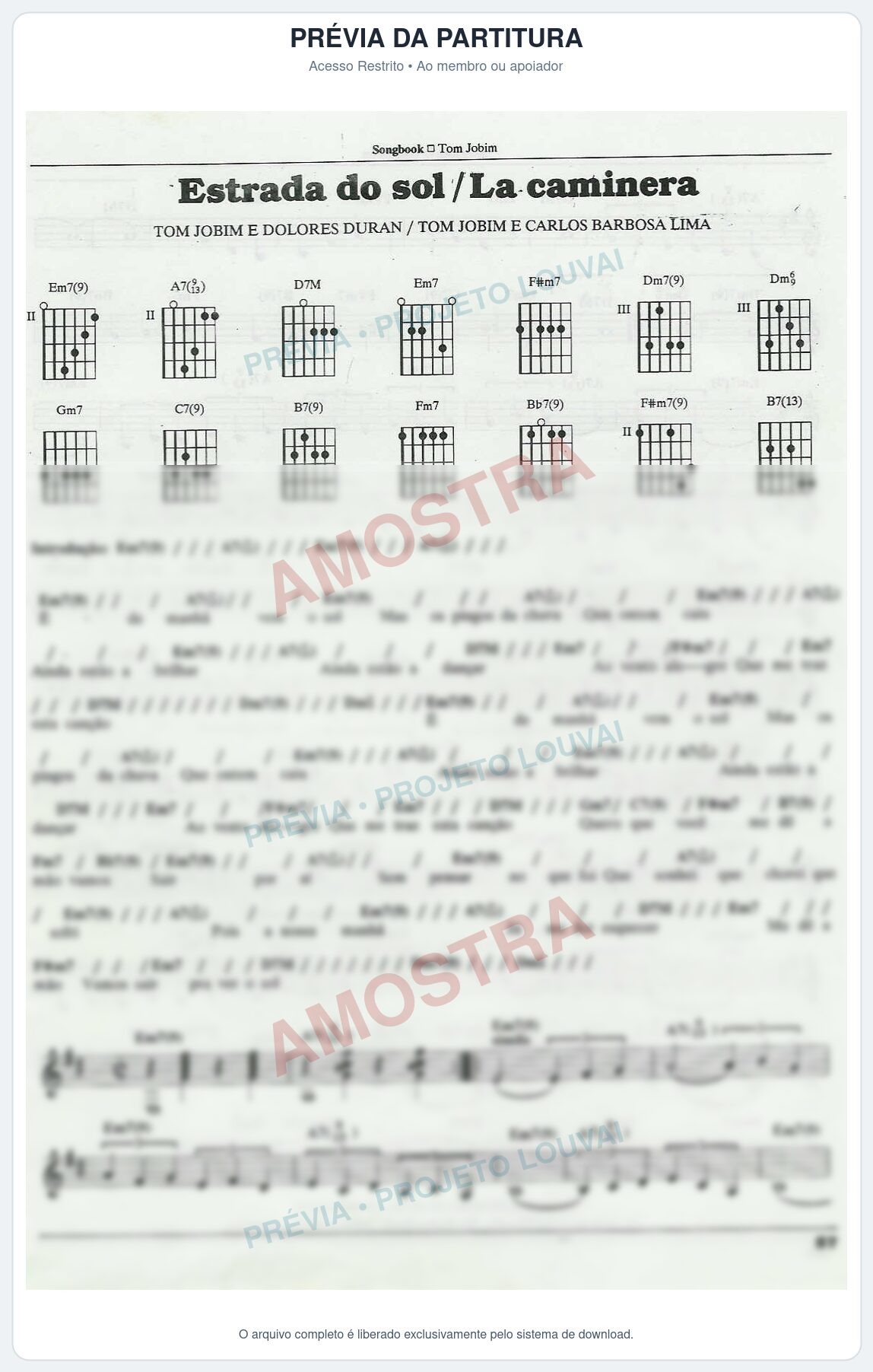 Prévia protegida da primeira página da partitura Partitura para Órgão - Estrada do Sol - Lacaminera - Tom Jobim