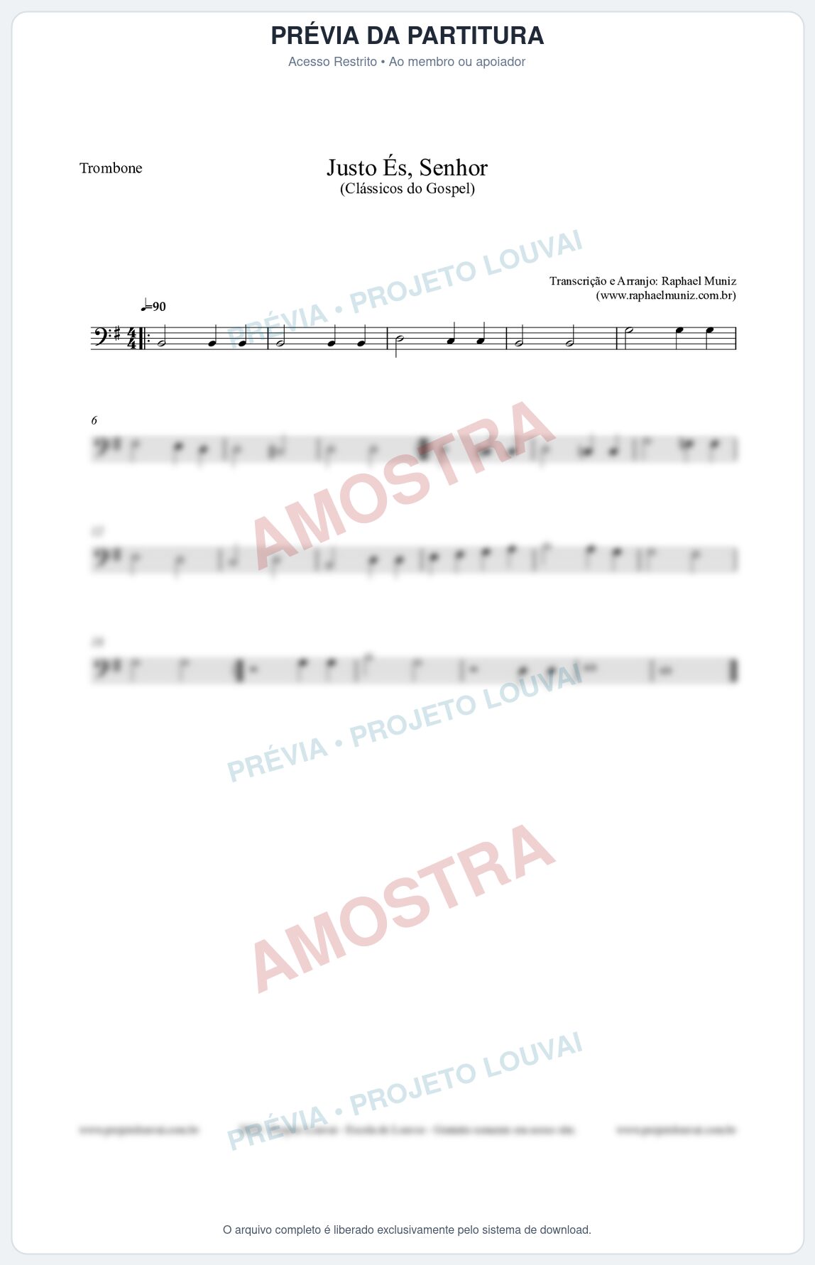 Prévia protegida da primeira página da partitura Partitura para Trombone - Justo És Senhor - Cantor Cristão nº2 - Clássicos do Gospel