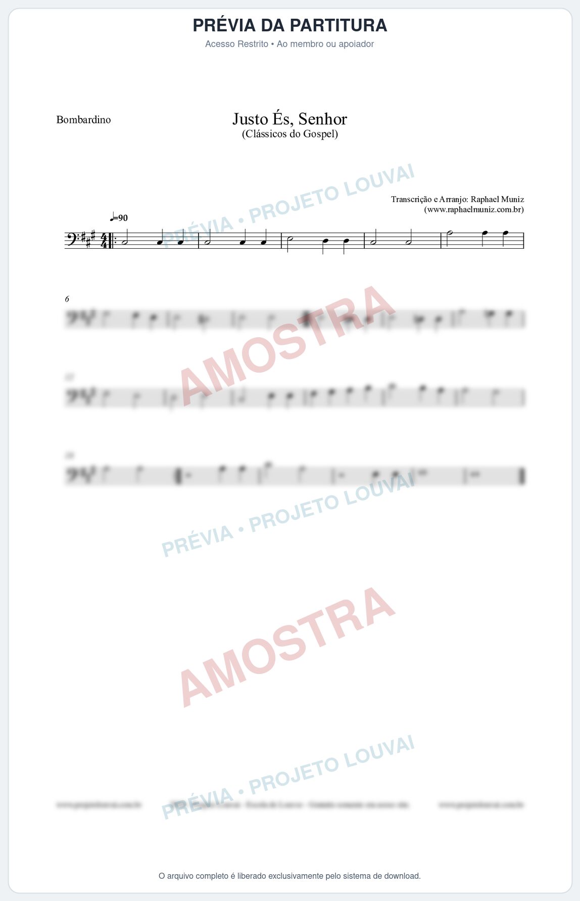 Prévia protegida da primeira página da partitura Partitura para Bombardino - Justo És Senhor - Cantor Cristão nº2 - Clássicos do Gospel