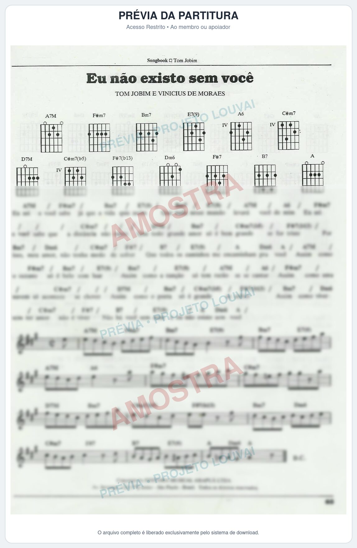 Prévia protegida da primeira página da partitura Partitura para Cravo - Eu não existo sem você - Tom Jobim