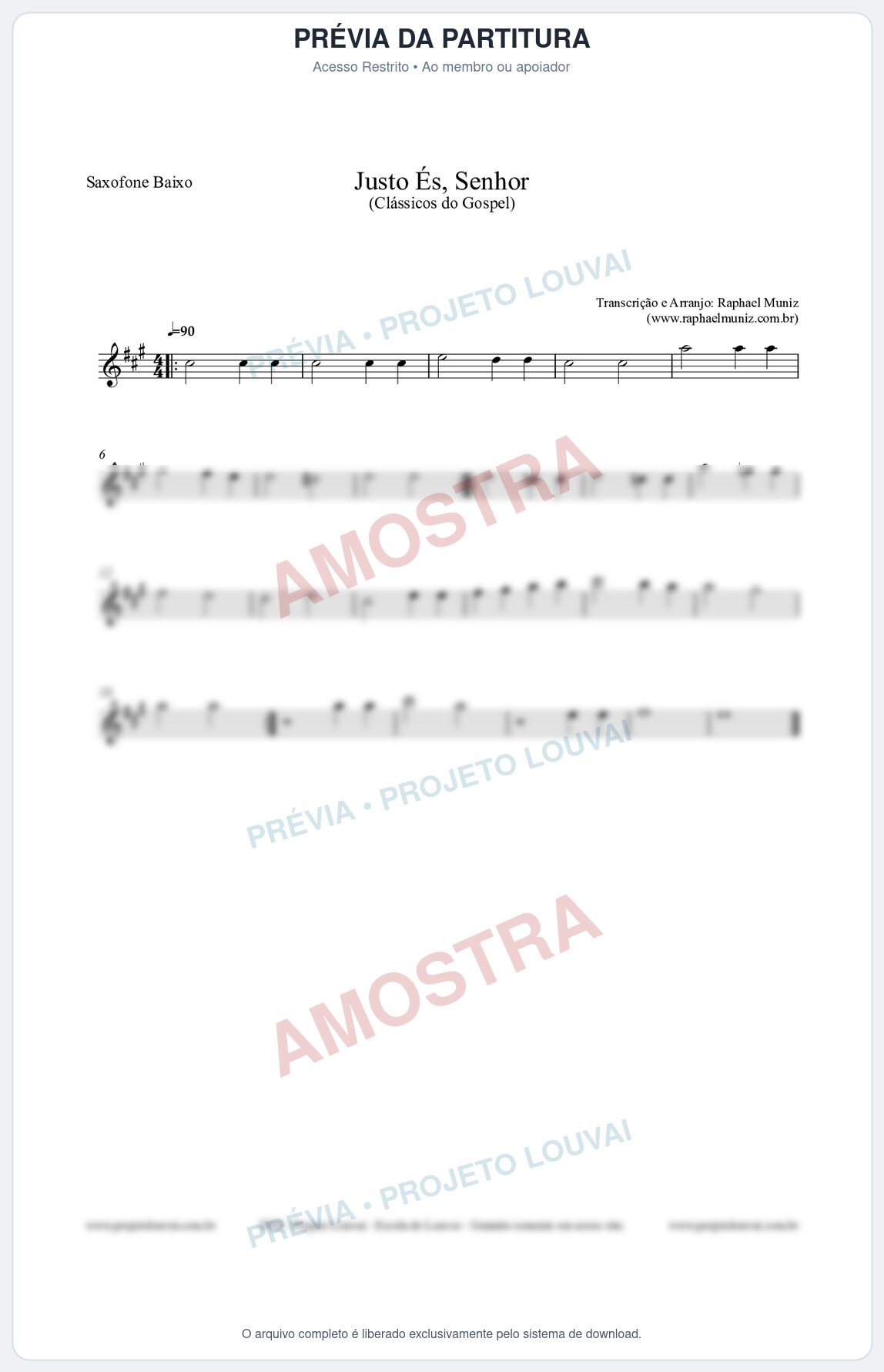 Prévia protegida da primeira página da partitura Partitura para Saxofone Baixo - Justo És Senhor - Cantor Cristão nº2 - Clássicos do Gospel