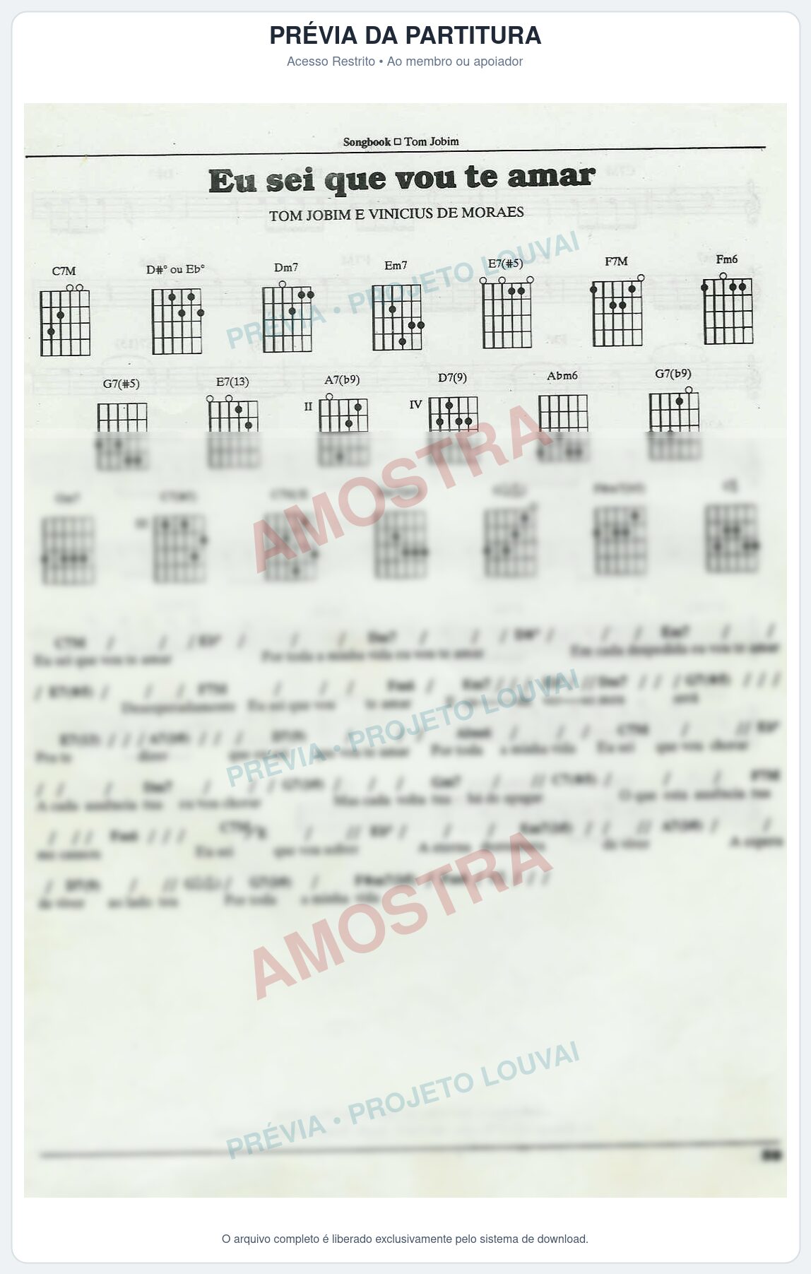 Prévia protegida da primeira página da partitura Partitura para Harpa - Eu sei que vou te amar - Tom Jobim